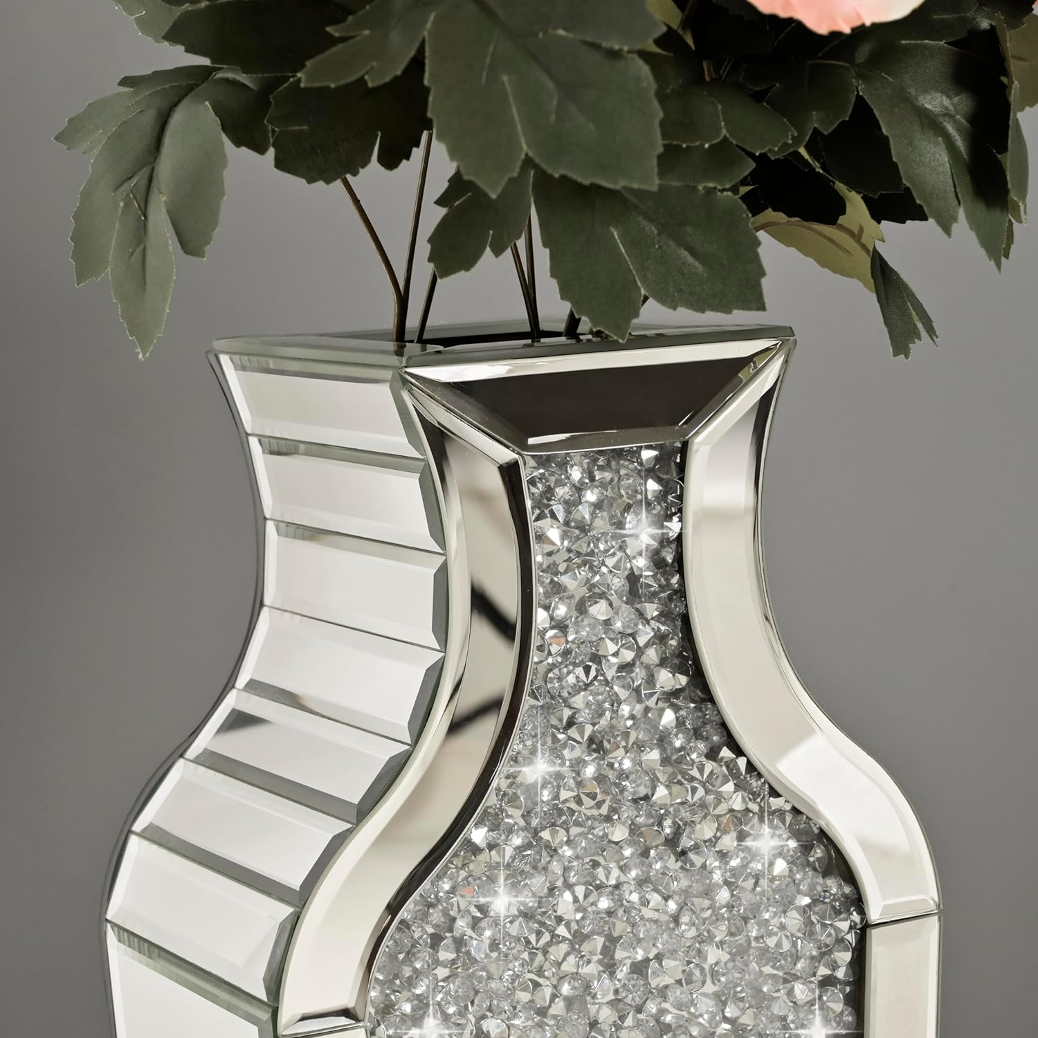 SHYFOY Tall Crushed Diamond Floor Vase Large Silver Mirror Vases for Decor Living Room Floor, Luxury Container for Dried Flower Arrangements Decor, 26.8 inches