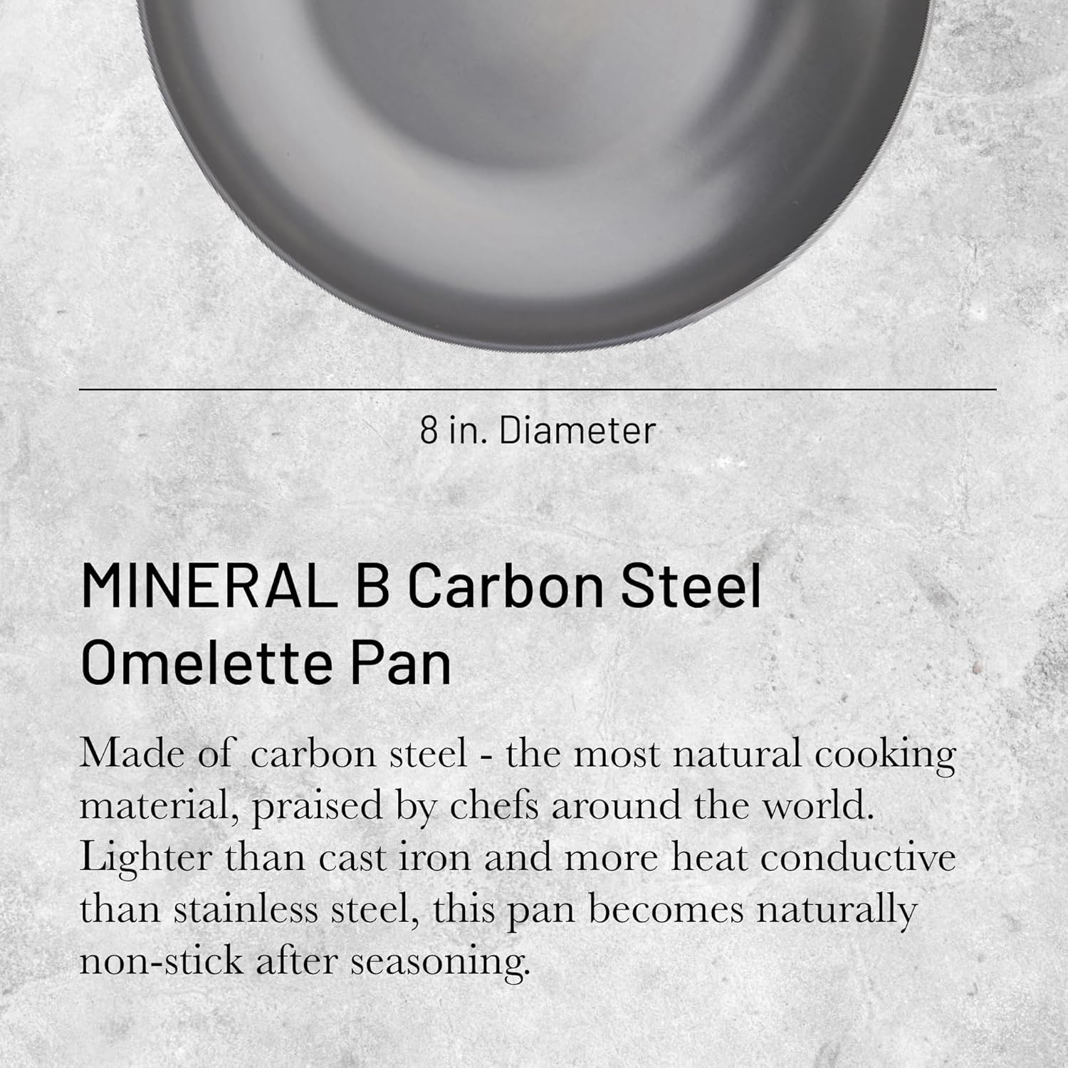 De Buyer MINERAL B Carbon Steel Omelette Pan - 8” Diameter, 6.9” Cooking Surface - PFAS, PFOA & PFOS Free - Made in France