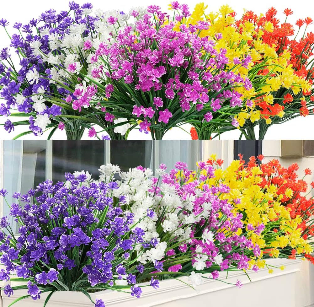 20 Bundles Outdoor Artificial Flowers UV Resistant No Fade Fake Boxwood Plastic Plants Greenery Shrubs for Garden Porch Window Box Home Wedding Décor - Indoor/Outdoor Use