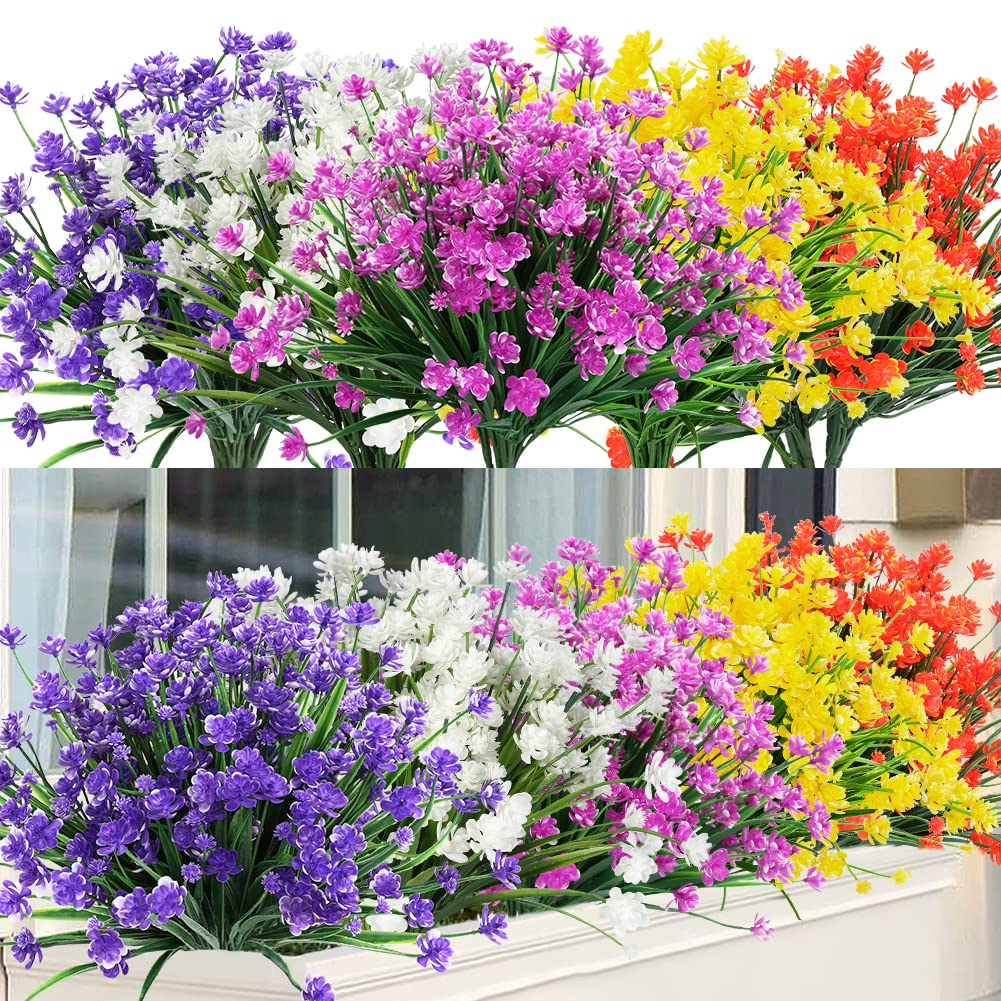 20 Bundles Outdoor Artificial Flowers UV Resistant No Fade Fake Boxwood Plastic Plants Greenery Shrubs for Garden Porch Window Box Home Wedding Décor - Indoor/Outdoor Use
