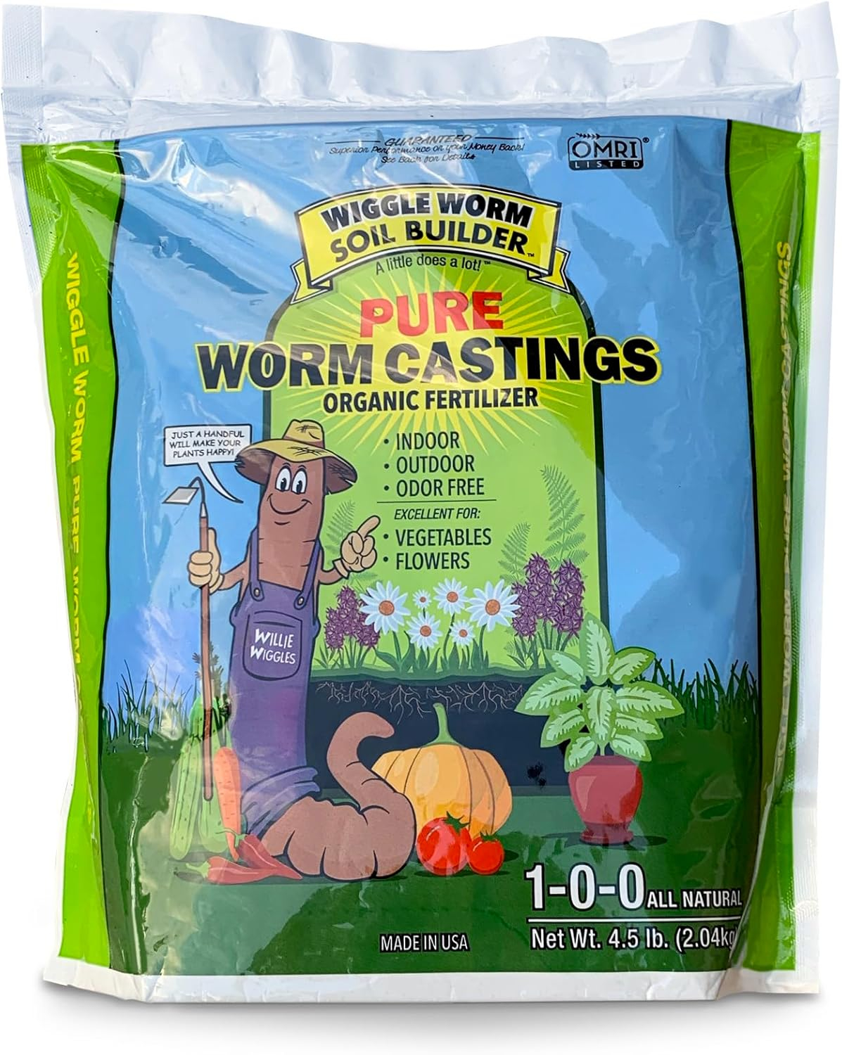Wiggle Worm 100% Pure Organic Worm Castings - Organic Fertilizer for Houseplants, Vegetables, and More, 4.5-Pounds