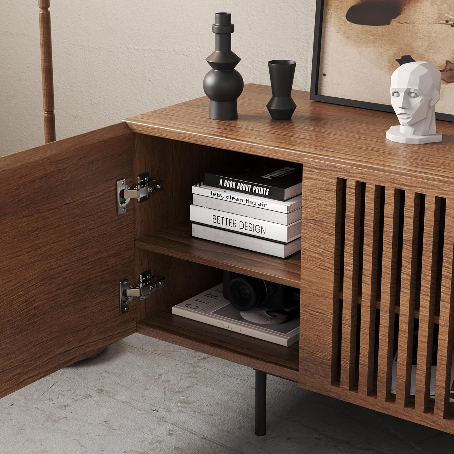 Modern Designs by Crafts and Comfort Napoli TV Stand for 55 to 65 Inch Television - Mid Century Entertainment and Console Center with Storage, Great for Living Room - Brown