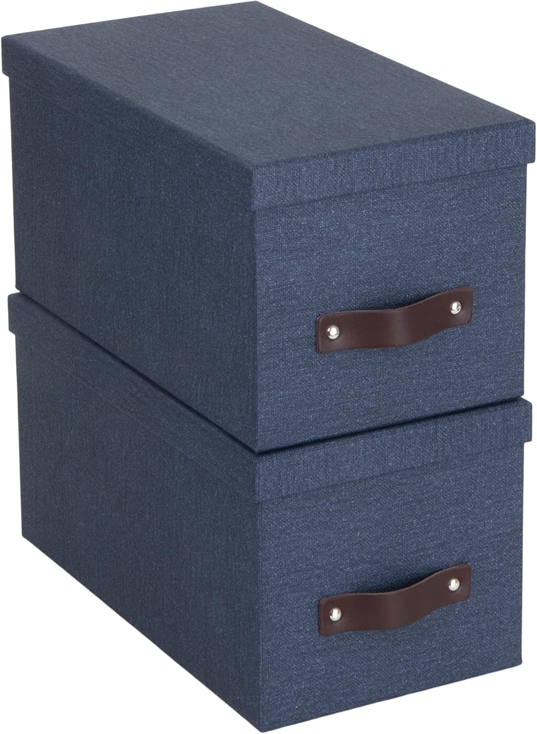 Bigso Box of Sweden Silvia Organizational Storage Box with Leather Handle for Shelves and Stacks Easily - Durable and Decorative Storage Boxes with Lids - 5.9 in x 6.5 in x 11.6 in - 2 Pack - Blue