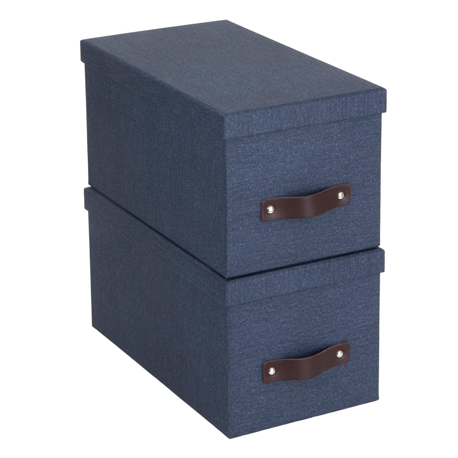 Bigso Box of Sweden Silvia Organizational Storage Box with Leather Handle for Shelves and Stacks Easily - Durable and Decorative Storage Boxes with Lids - 5.9 in x 6.5 in x 11.6 in - 2 Pack - Blue