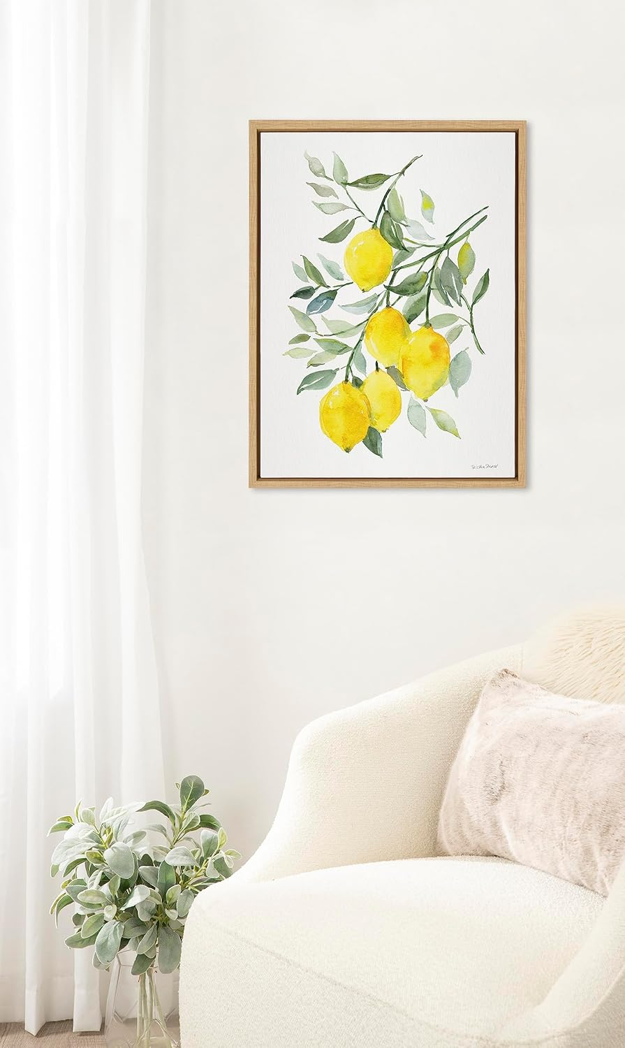 Kate and Laurel Sylvie Lemon Citrus Framed Canvas Wall Art by Patricia Shaw, 18x24 Natural, Colorful Bright Yellow Fruit Art for Wall