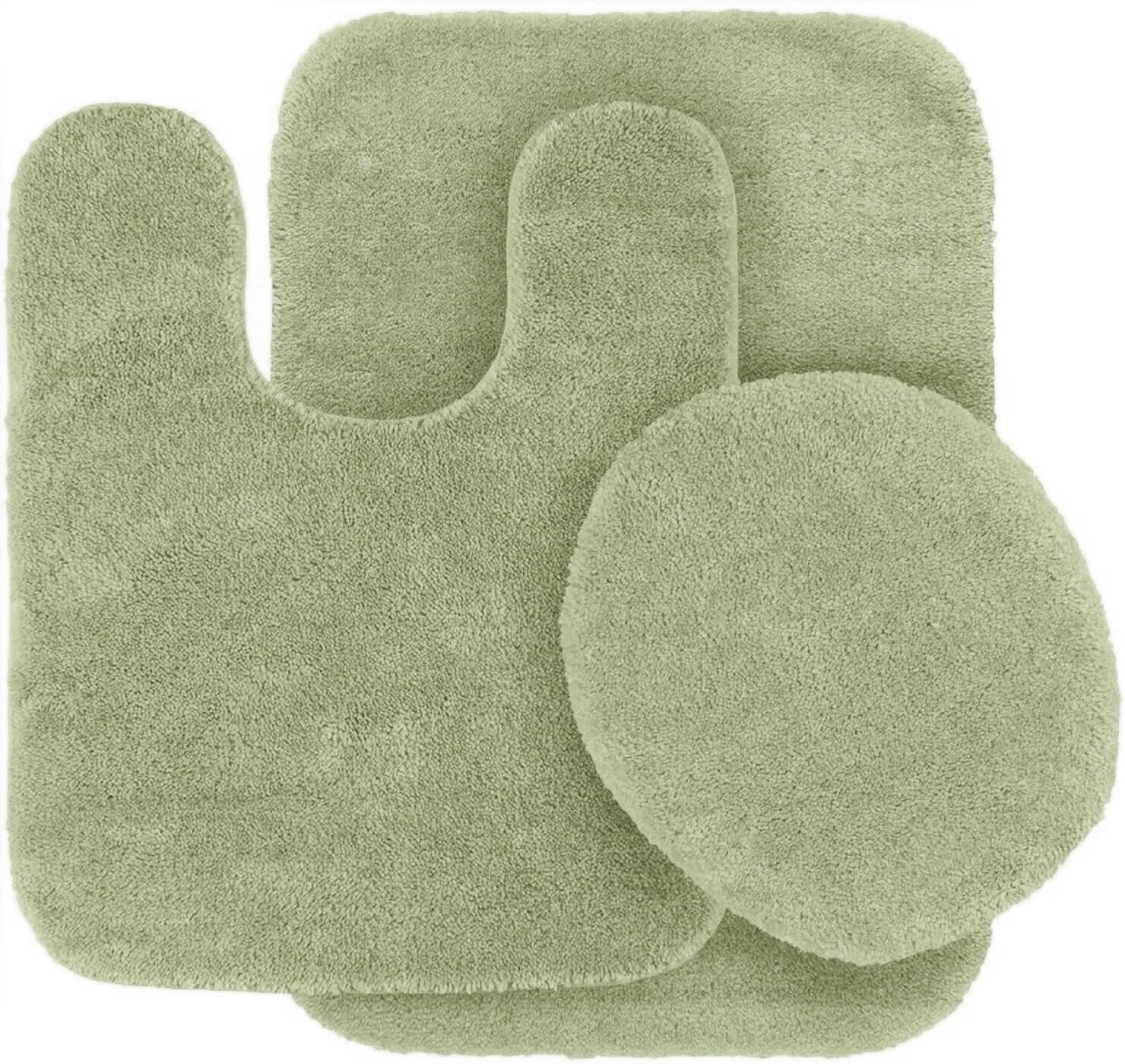 Bathroom Collection 3 Pieces Includes, 1 Contour Mat, 1 Lid Toilet Cover, 1 Bath Mat Anti-Slip With Rubber Backing #6 Lime green Solid Color
