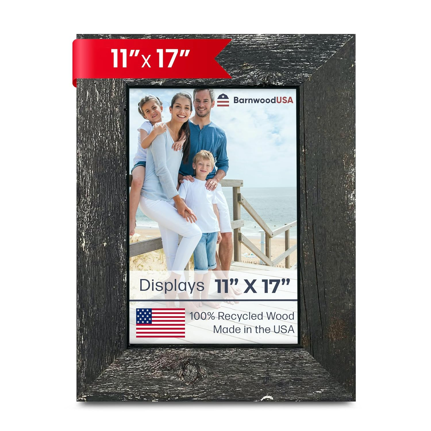 Rustic Farmhouse 11" x 17" Smoky Black Reclaimed Wood Picture Frame (1.50" Molding)