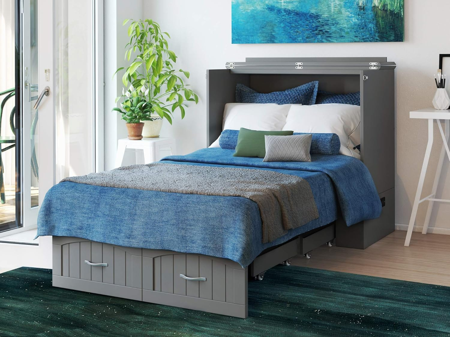 AFI Southampton Twin XL Size Modern Wood Murphy Bed Chest, Gray
