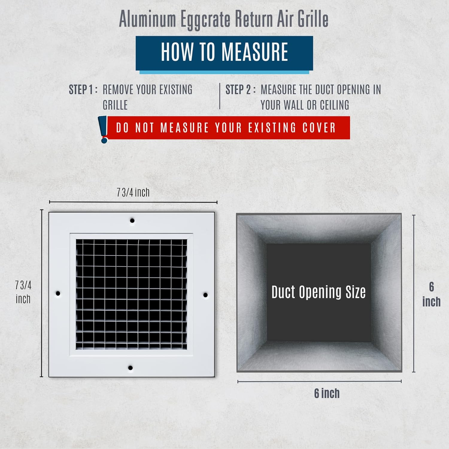 Fits 6x6 Duct Opening | Aluminum Eggcrate Return Air Grille | Low Noise & High Air Flow, Rust Proof Vent Cover Grill for Sidewall & Ceiling | White | Outer Dimensions: 7.75" X 7.75"