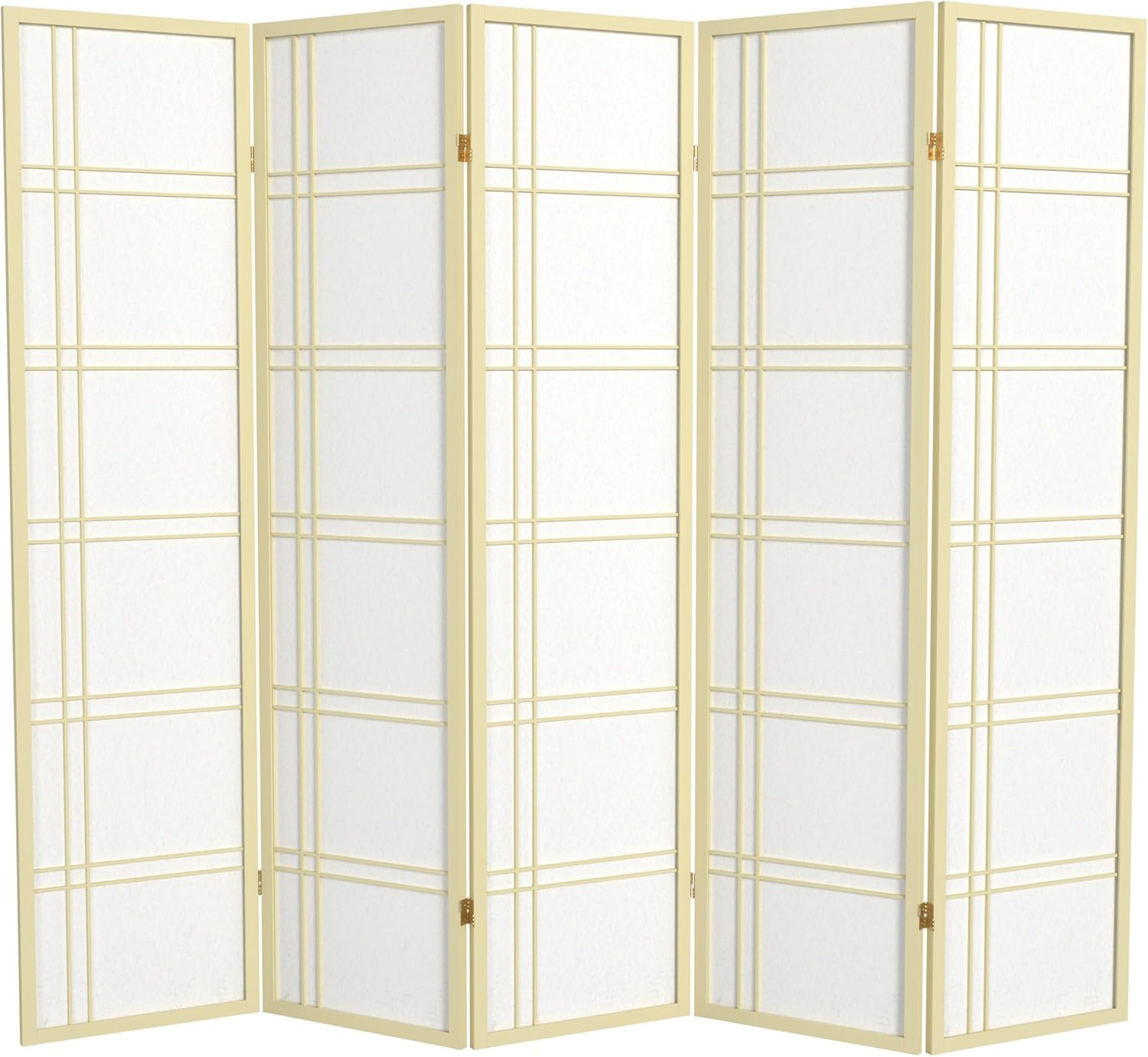 Oriental Furniture 6 Ft Tall Double Cross Shoji Screen Special Edition, 5 panel, ivory color