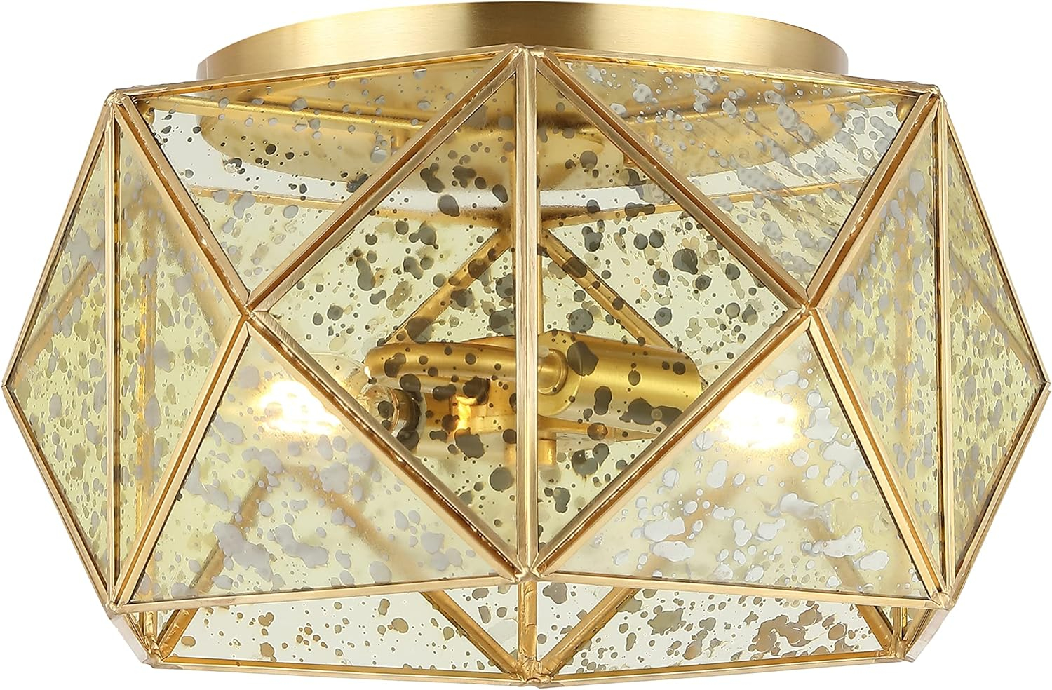 JONATHAN Y JYL9927A Violet 12.5" 2-Light Industrial Vintage Iron/Glass LED Flush Mount Farmhouse Modern 2700K Cozy Warm Light Kitchen Hallway Bathroom Stairwell Entryway Foyer, Brass Gold