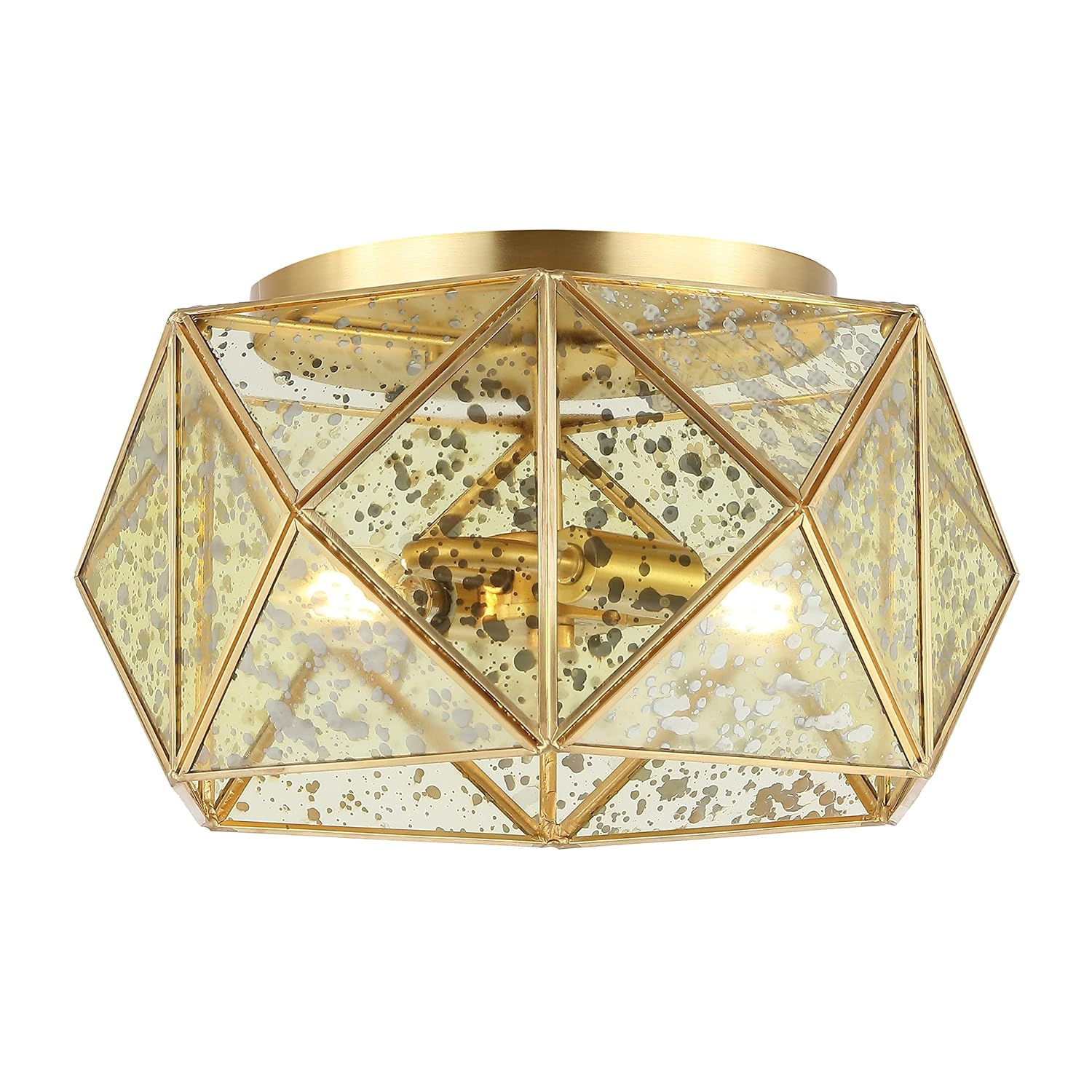 JONATHAN Y JYL9927A Violet 12.5" 2-Light Industrial Vintage Iron/Glass LED Flush Mount Farmhouse Modern 2700K Cozy Warm Light Kitchen Hallway Bathroom Stairwell Entryway Foyer, Brass Gold