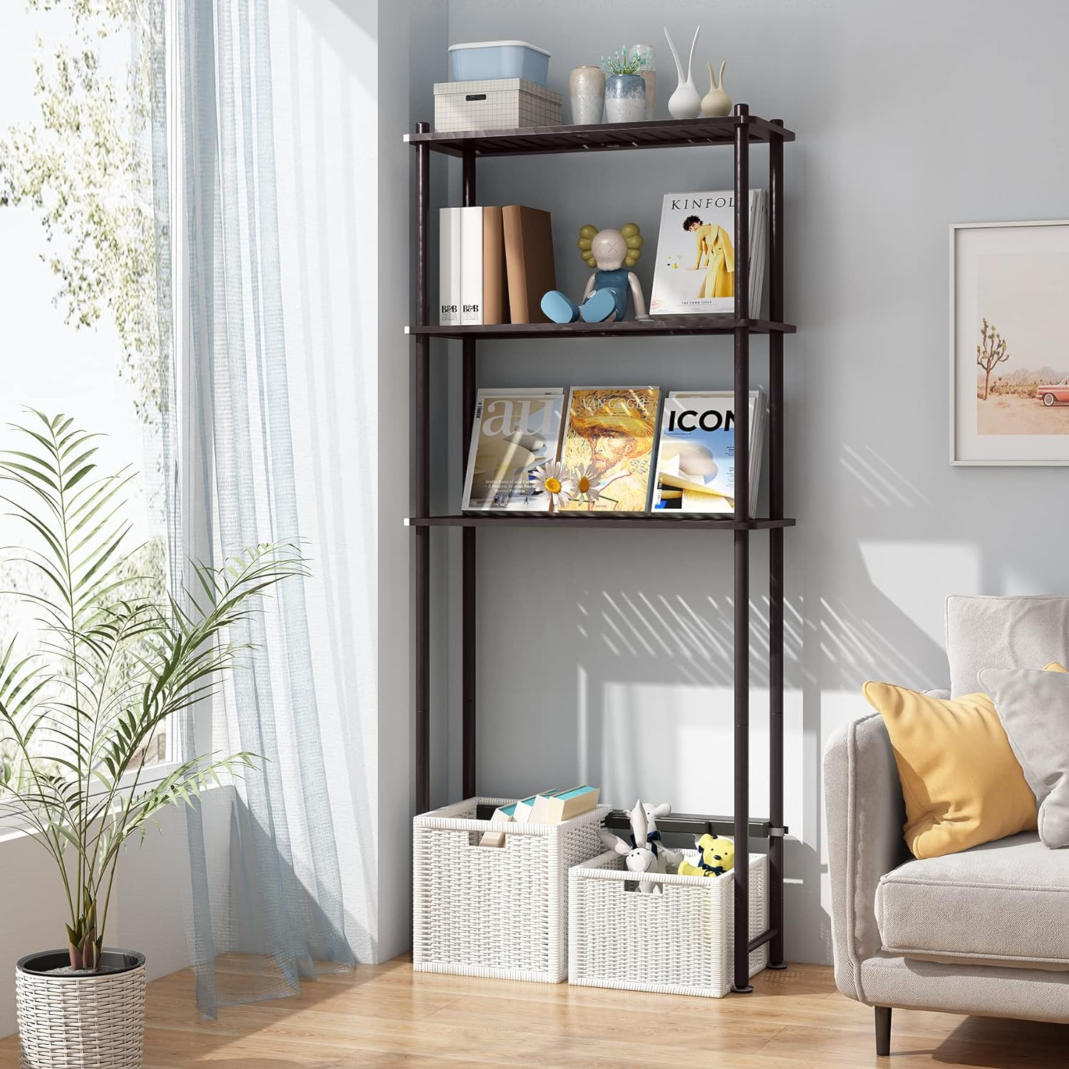 AmazerBath Bamboo Over The Toilet Storage Shelf, Over Toilet Bathroom Organizer Rack, 3-Tier Bathroom Shelves Over Toilet, Space Saver, Espresso