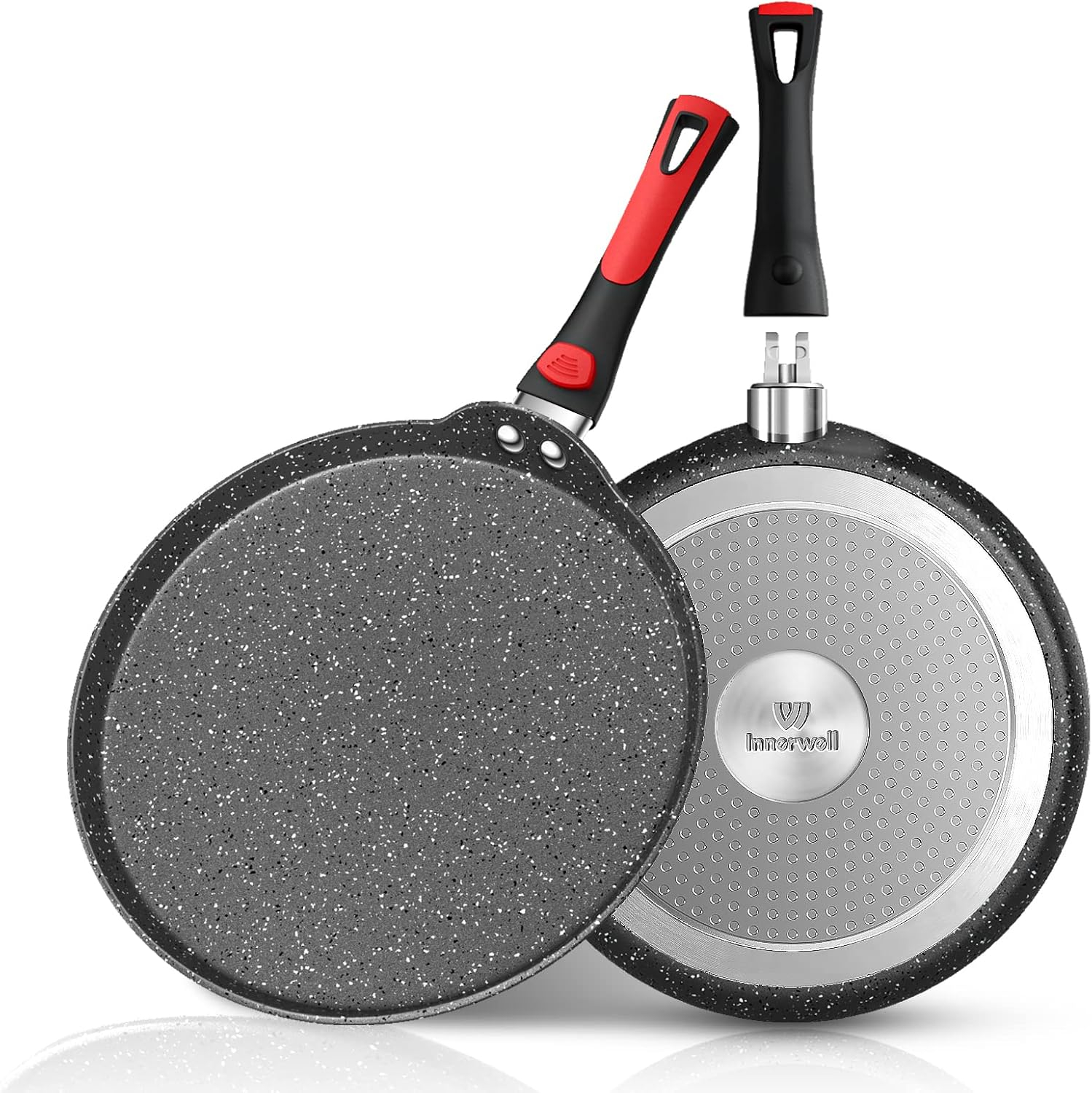 Innerwell Nonstick 11 Inch Crepe Pan Granite Coating Flat Skillet Tortilla Pan forInduction Compatible