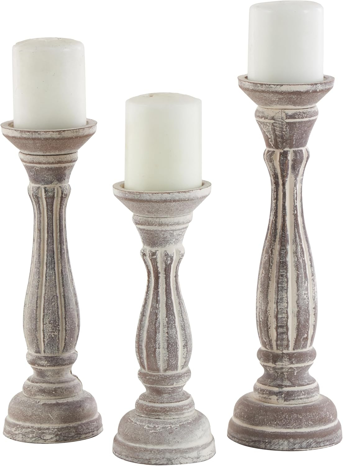 DecMode 3 Candle Brown Wood Candle Holder, Set of 3