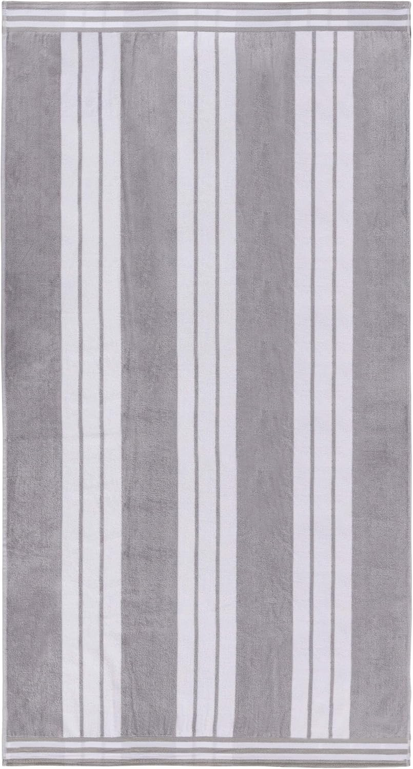 Superior Cotton Striped Oversized Beach Towel, 34" x 64", Light Grey