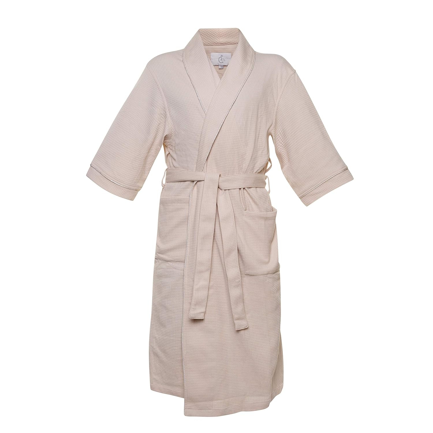 Sand Cotton Blend Waffle Knit Bathrobe, S/M