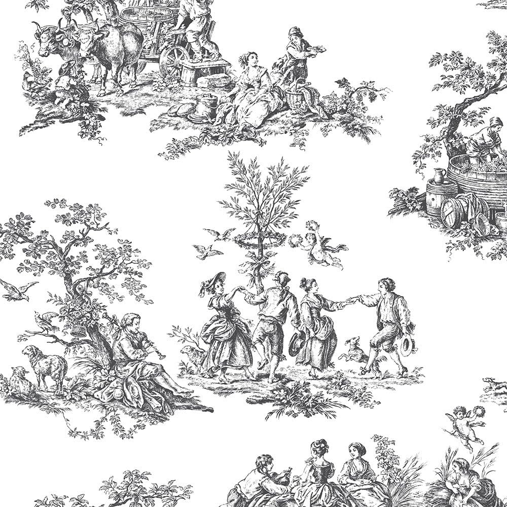 Victorian Black and White Pre-pasted Vinyl Wallpaper Roll