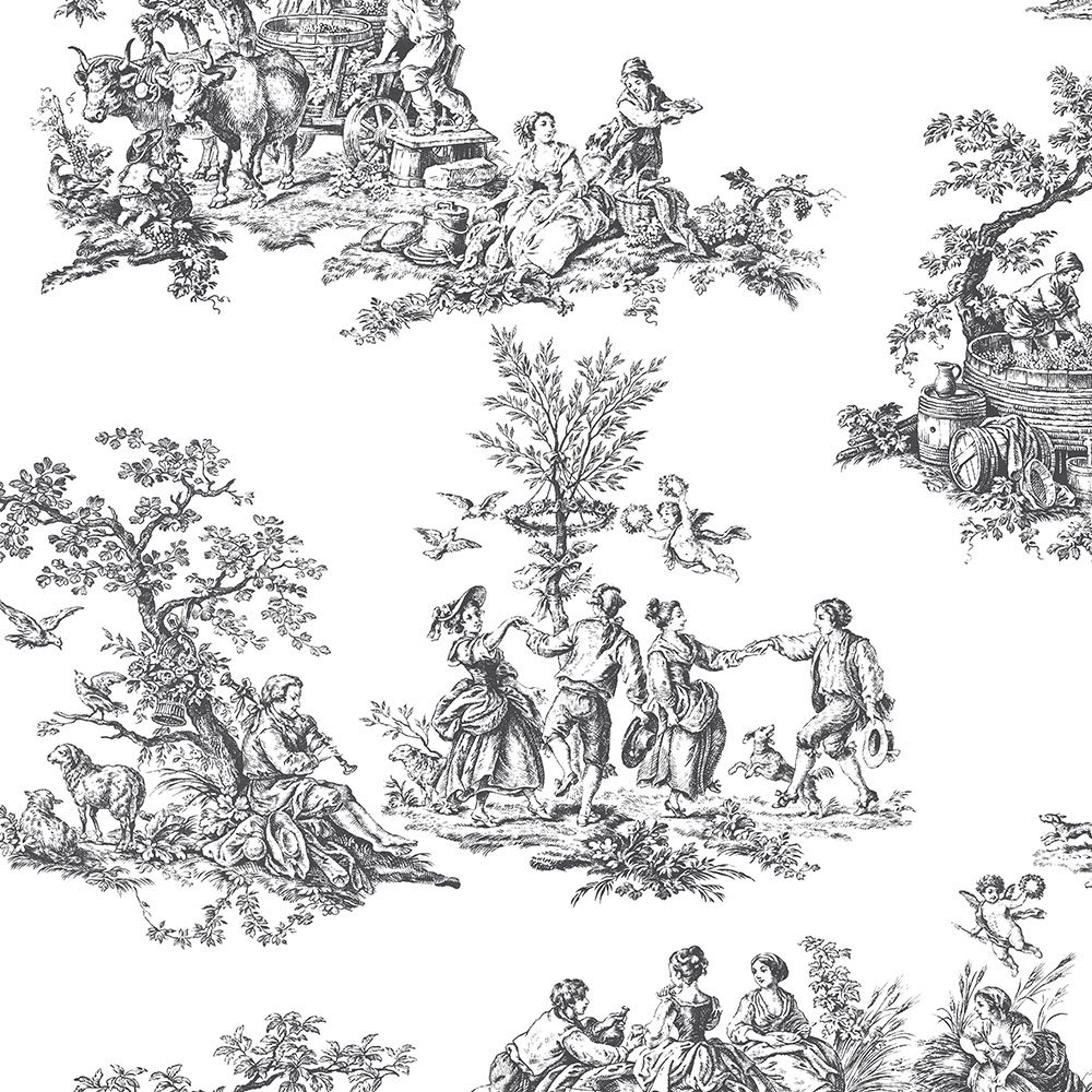 Victorian Black and White Pre-pasted Vinyl Wallpaper Roll