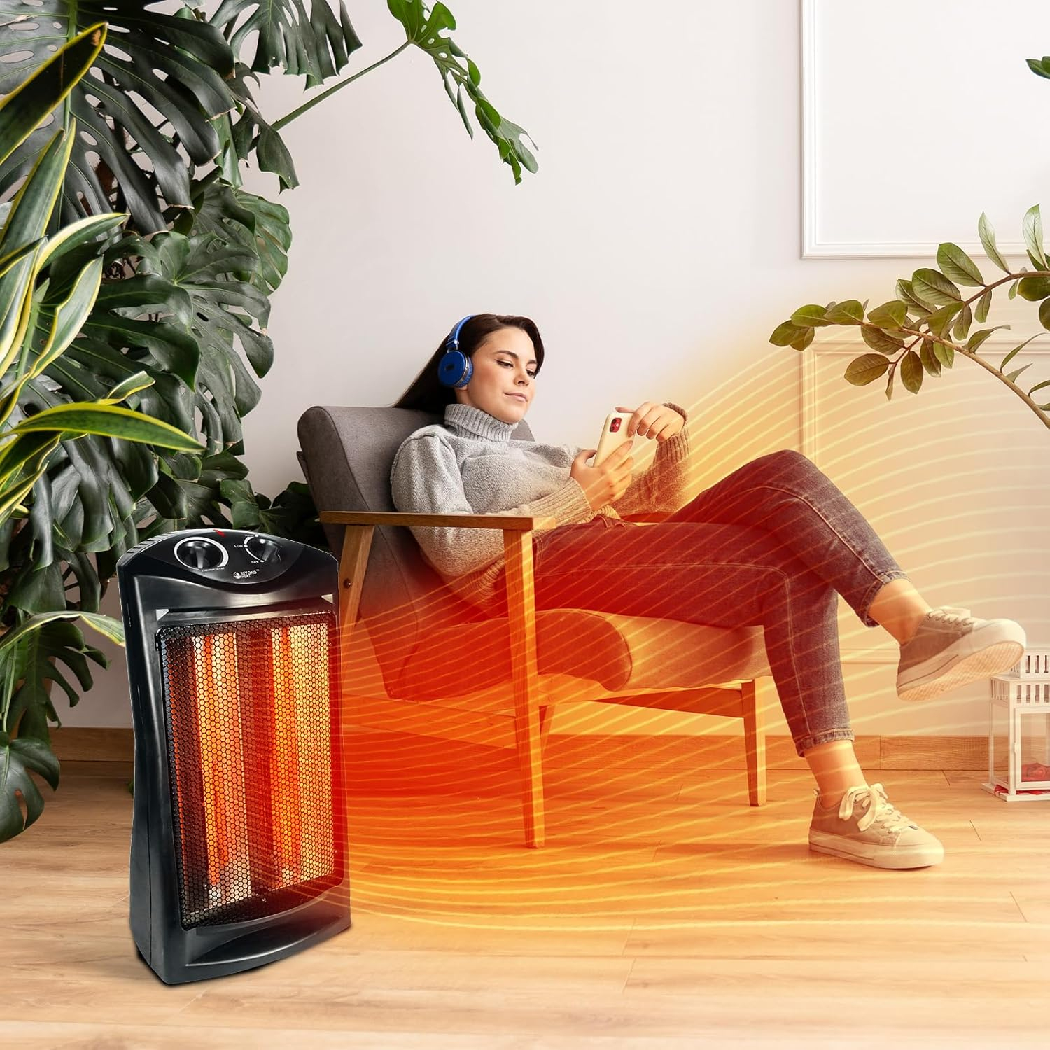 BEYOND HEAT 1500 Watt Electric Quartz Infrared Radiant Tower Heater, Portable Space Heater with Tip-Over and Overheat Protection, Quiet and Safe for Office Indoor Use Home Bedroom
