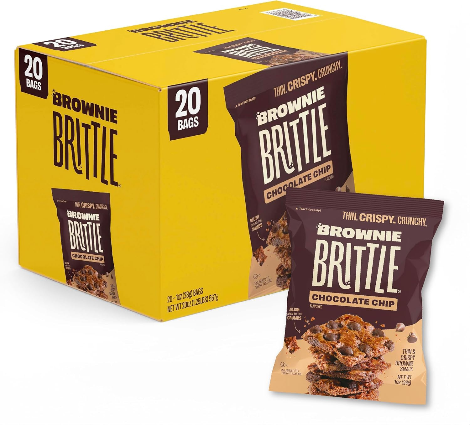 Sheila G's Brownie Brittle - Original Chocolate Chip Thin and Crispy Sweet Snacks (Pack of 20, 1 oz), Rich Gourmet Brownie Bites Dessert