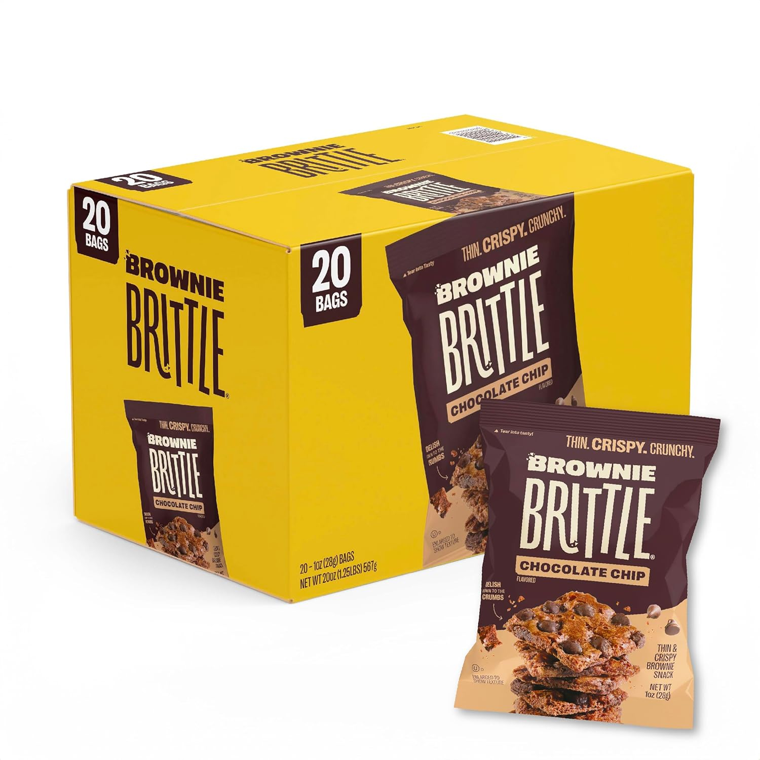 Sheila G's Brownie Brittle - Original Chocolate Chip Thin and Crispy Sweet Snacks (Pack of 20, 1 oz), Rich Gourmet Brownie Bites Dessert