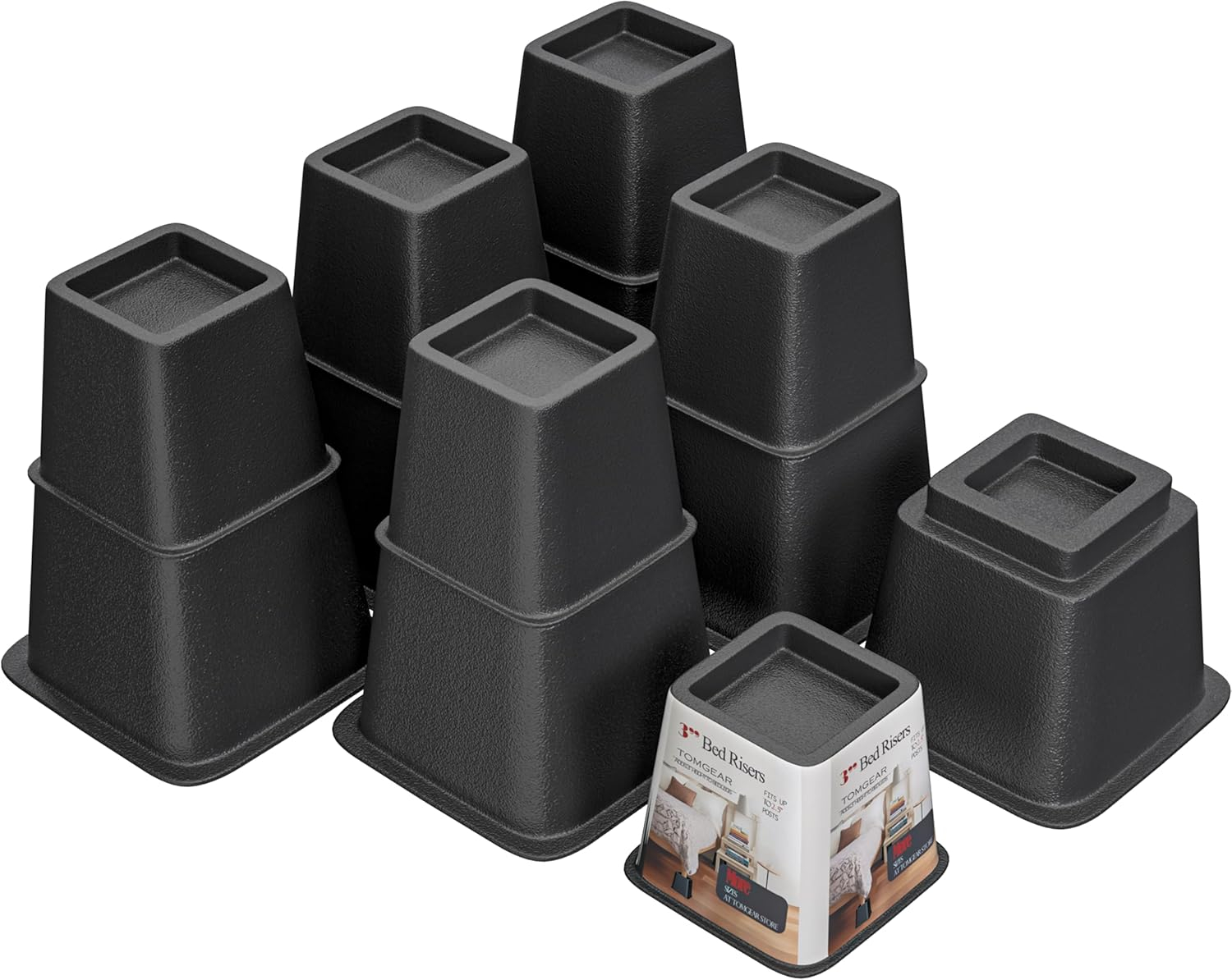 8 Pack Bed Risers, Heavy Duty Bed Furniture Risers, Adjustable Bed Elevators in Heights 3 or 5 inch, Stackable Risers for Sofa, Chair, Desk, Table Legs, Black