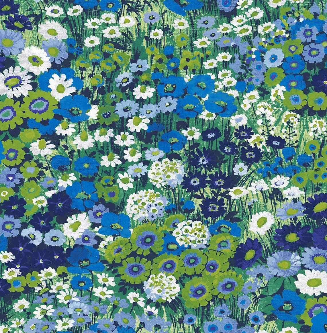NextWall Bright Blue & Sap Green Floral Meadow Peel and Stick Wallpaper