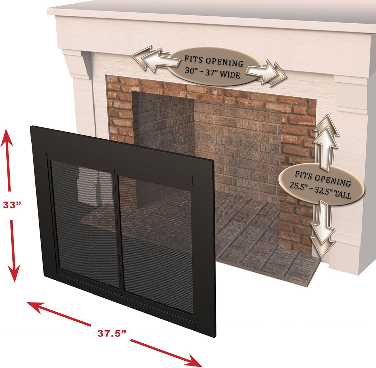 Pleasant Hearth Clairmont Fireplace Screen and Bi-Fold Track-Free Smoked Glass Doors - Black
