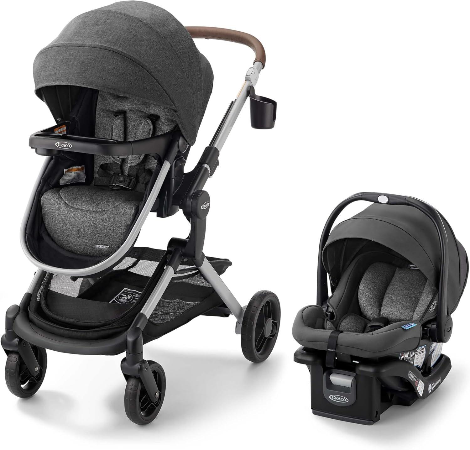 Gray and Black Aluminum 3-in-1 Bassinet Stroller Travel System