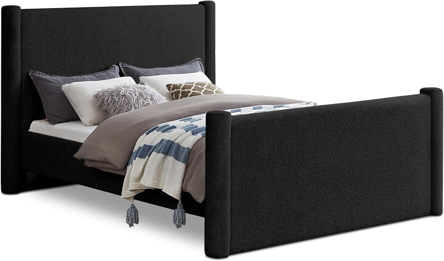 Meridian Furniture Elias Black Boucle Fabric Queen Bed