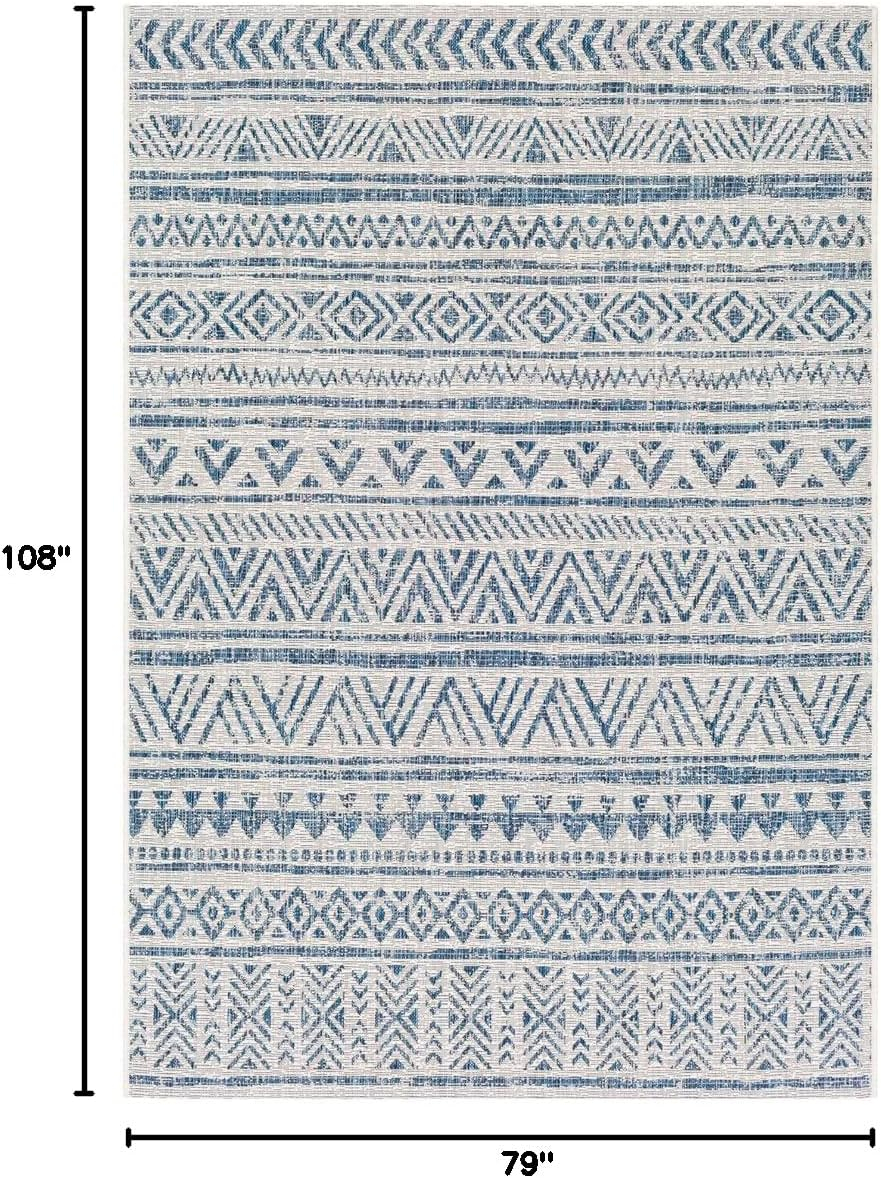 Blue and White Flat Woven Synthetic 10' x 14' Area Rug