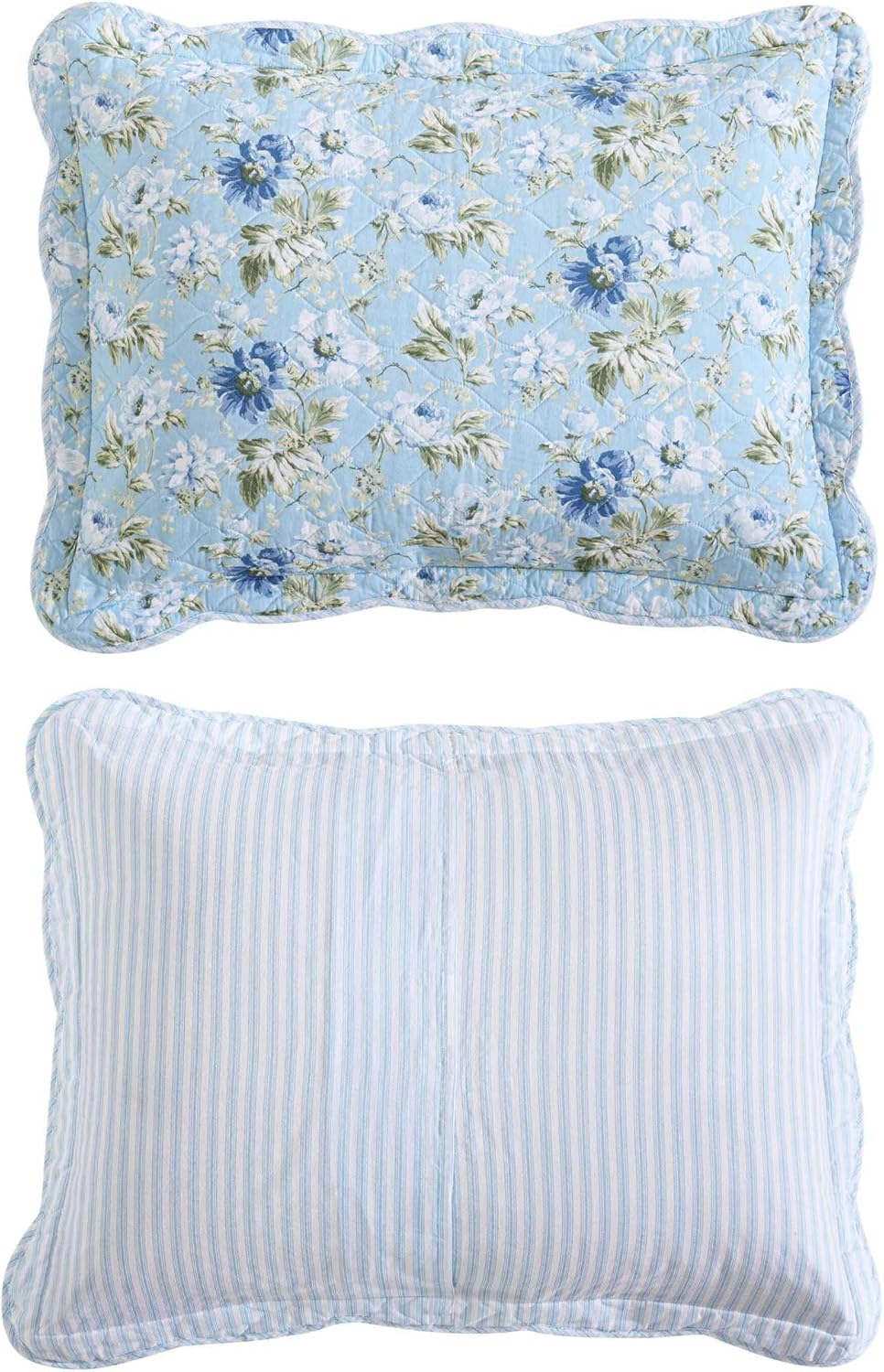 Blue Cotton Full Reversible Quilt Set with Floral Design