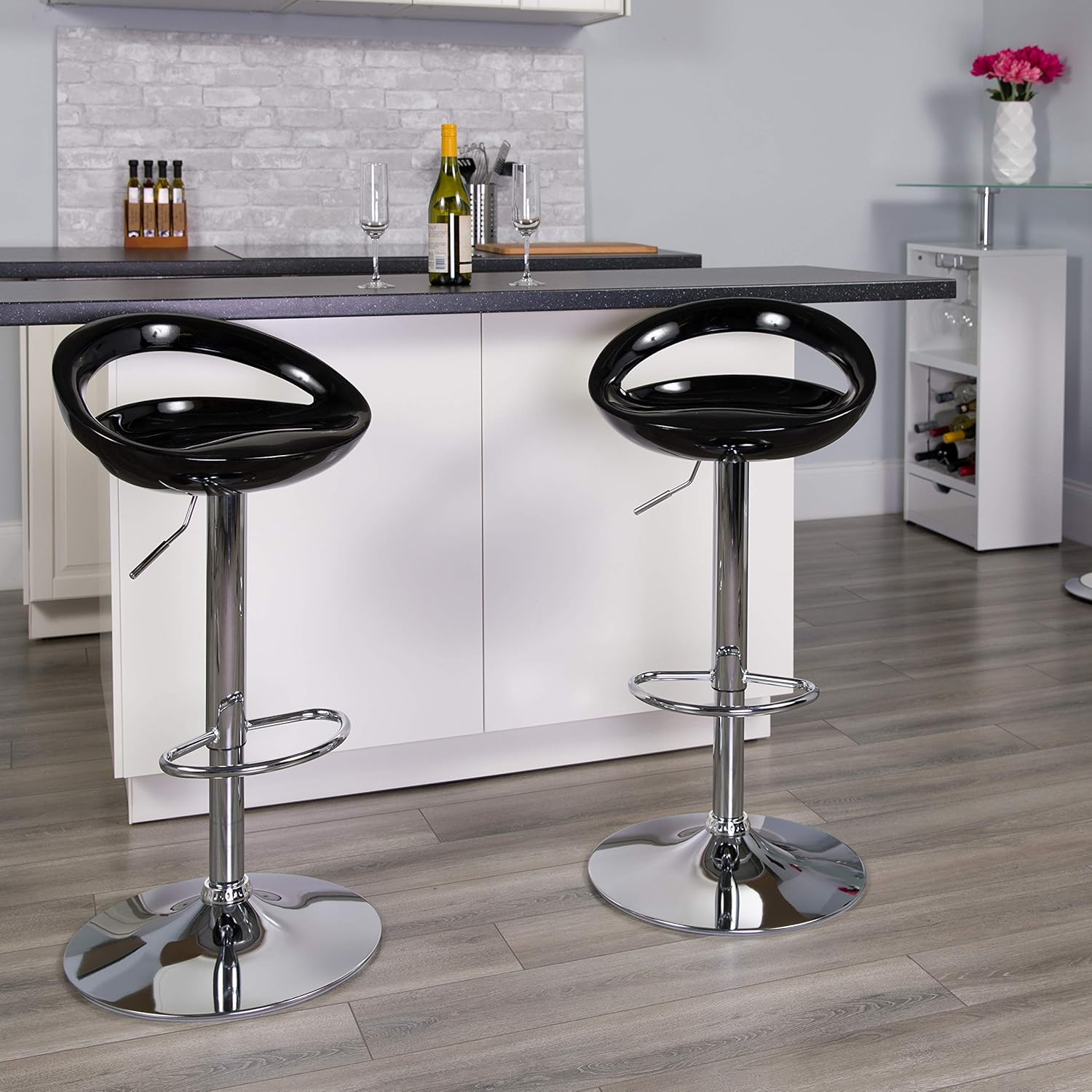 Flash Furniture Plastic Adjustable Height Barstool, Set of 1, White