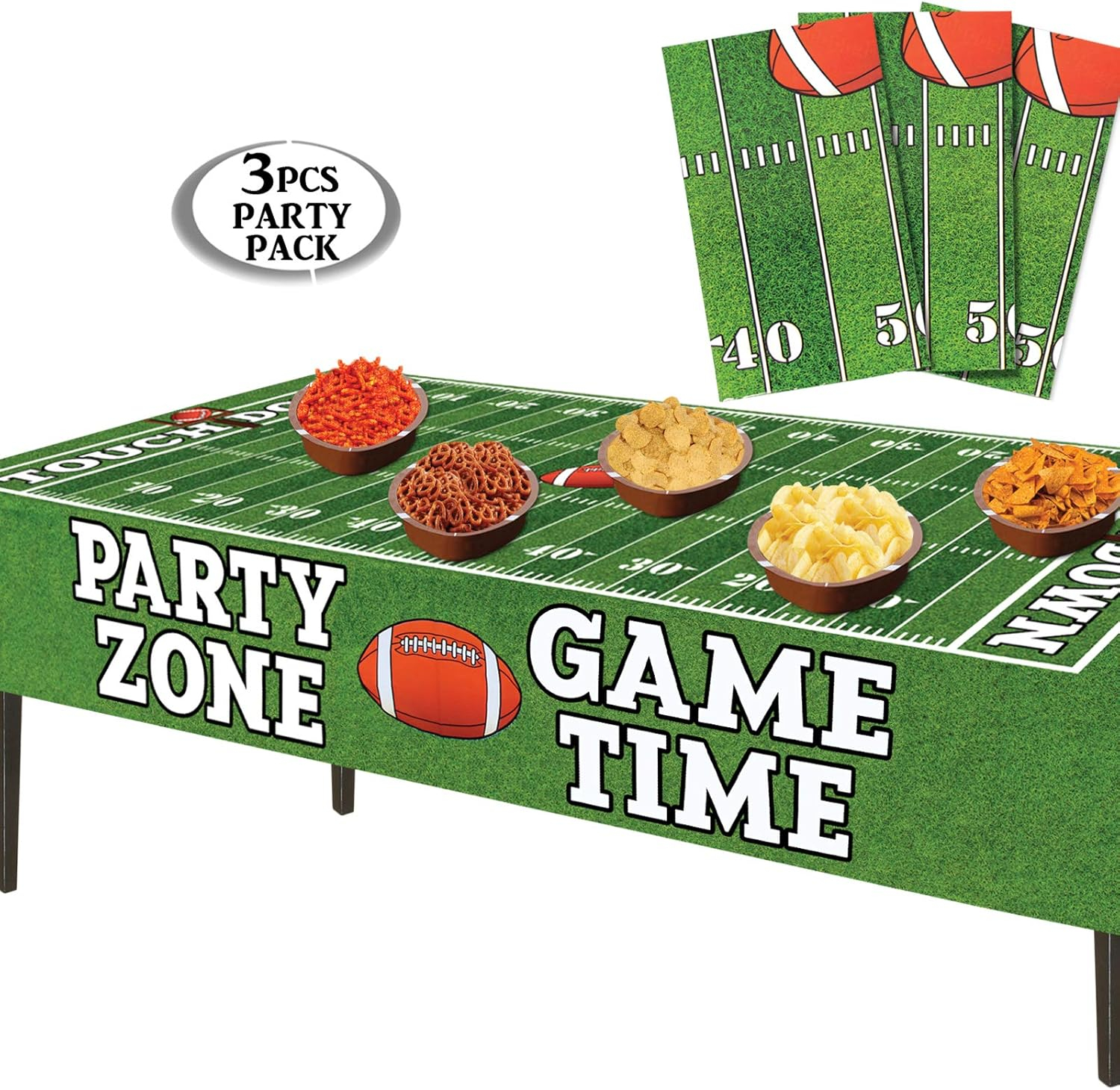 AnapoliZ Football Tablecloth Plastic | 3 Pcs Party Pack (54” Inch Wide x 72” inch Long) | Rectangular Game Day Table Cover | Football Party Touchdown Tablecloth | Party Zone, Tailgate Table Cover