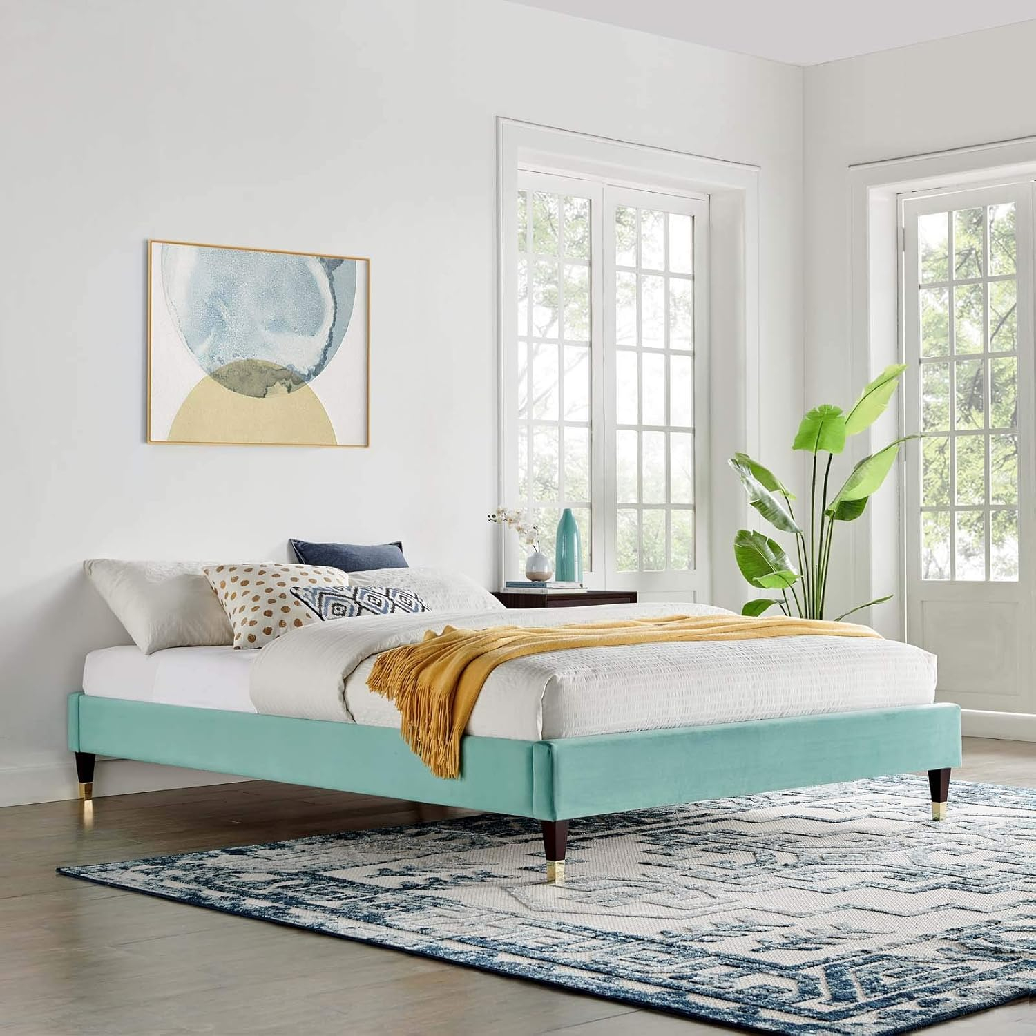 Modway Harlow Full Performance Velvet Platform Bed Frame in Dusty Rose