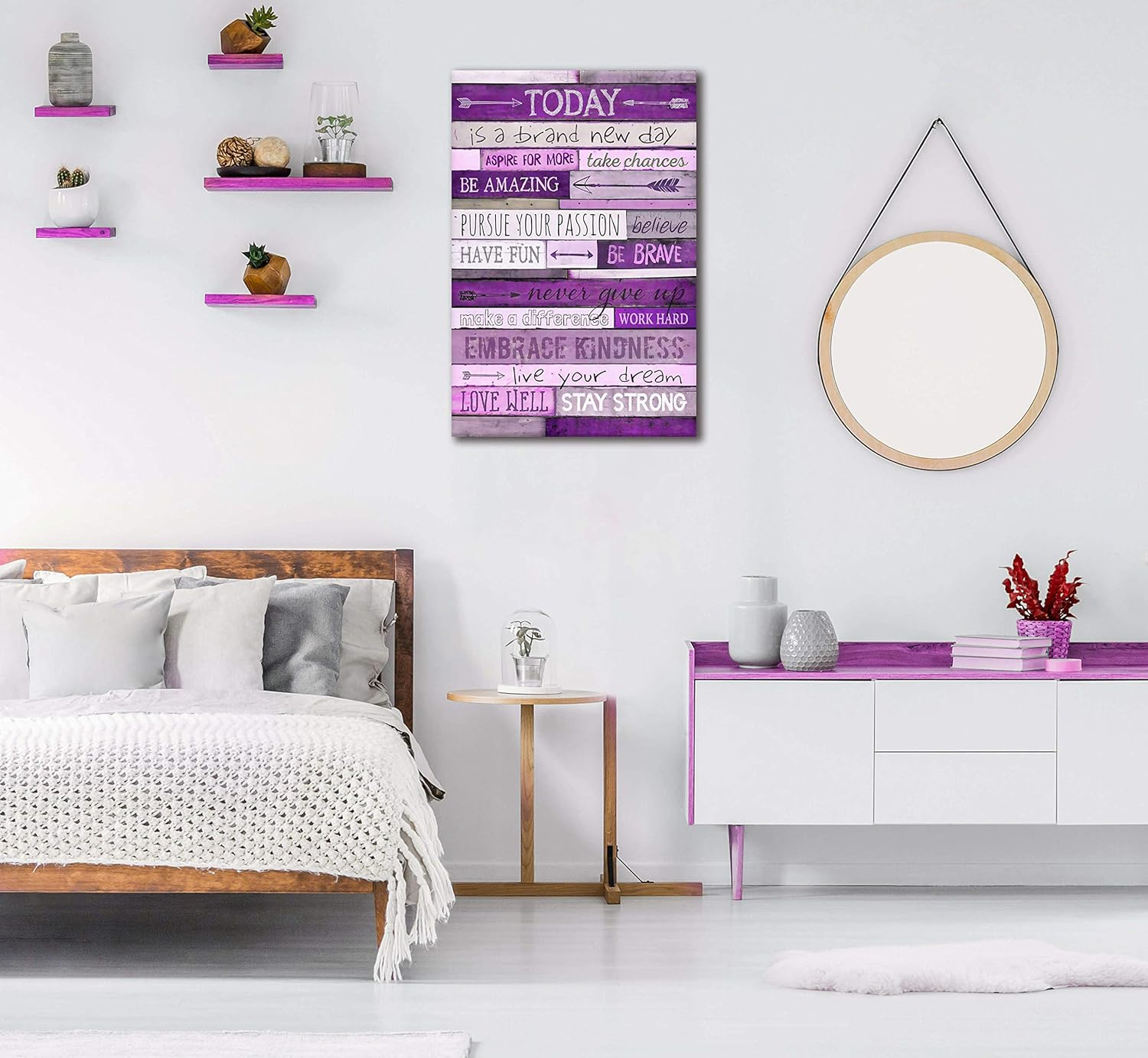 Purple Motivational Quote Canvas Wall Art with Wood Frame