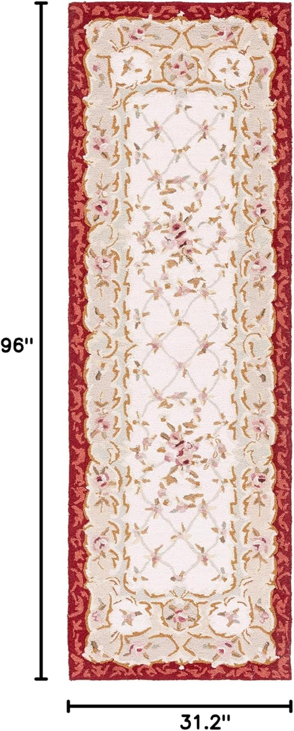 Handmade Ivory Wool Area Rug with Burgundy Border