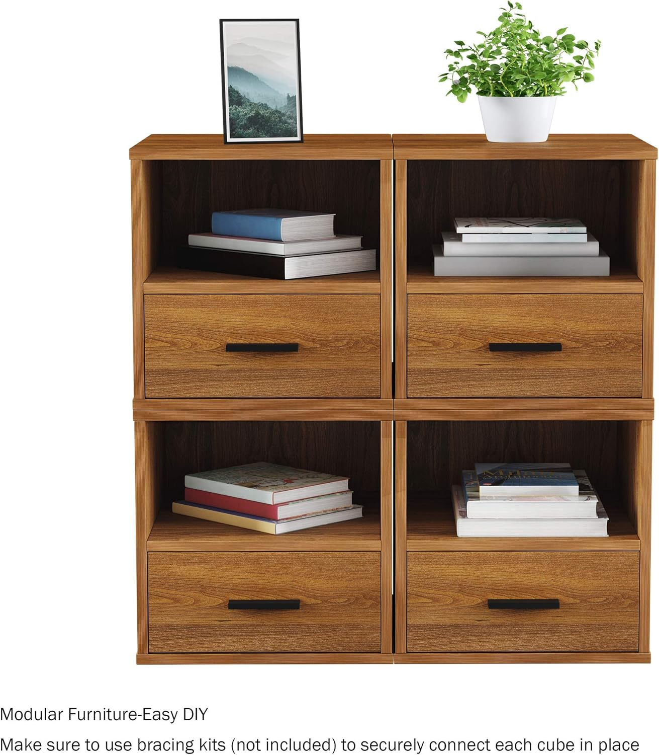 Lavish Home Modern Stackable Modular Cube End Table with Drawer (Brown)