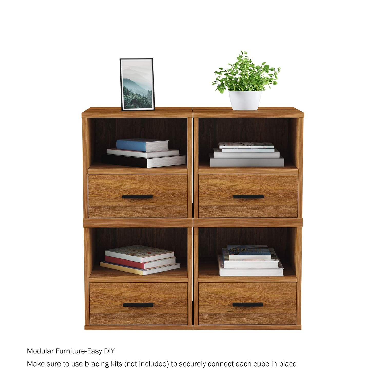 Lavish Home Modern Stackable Modular Cube End Table with Drawer (Brown)
