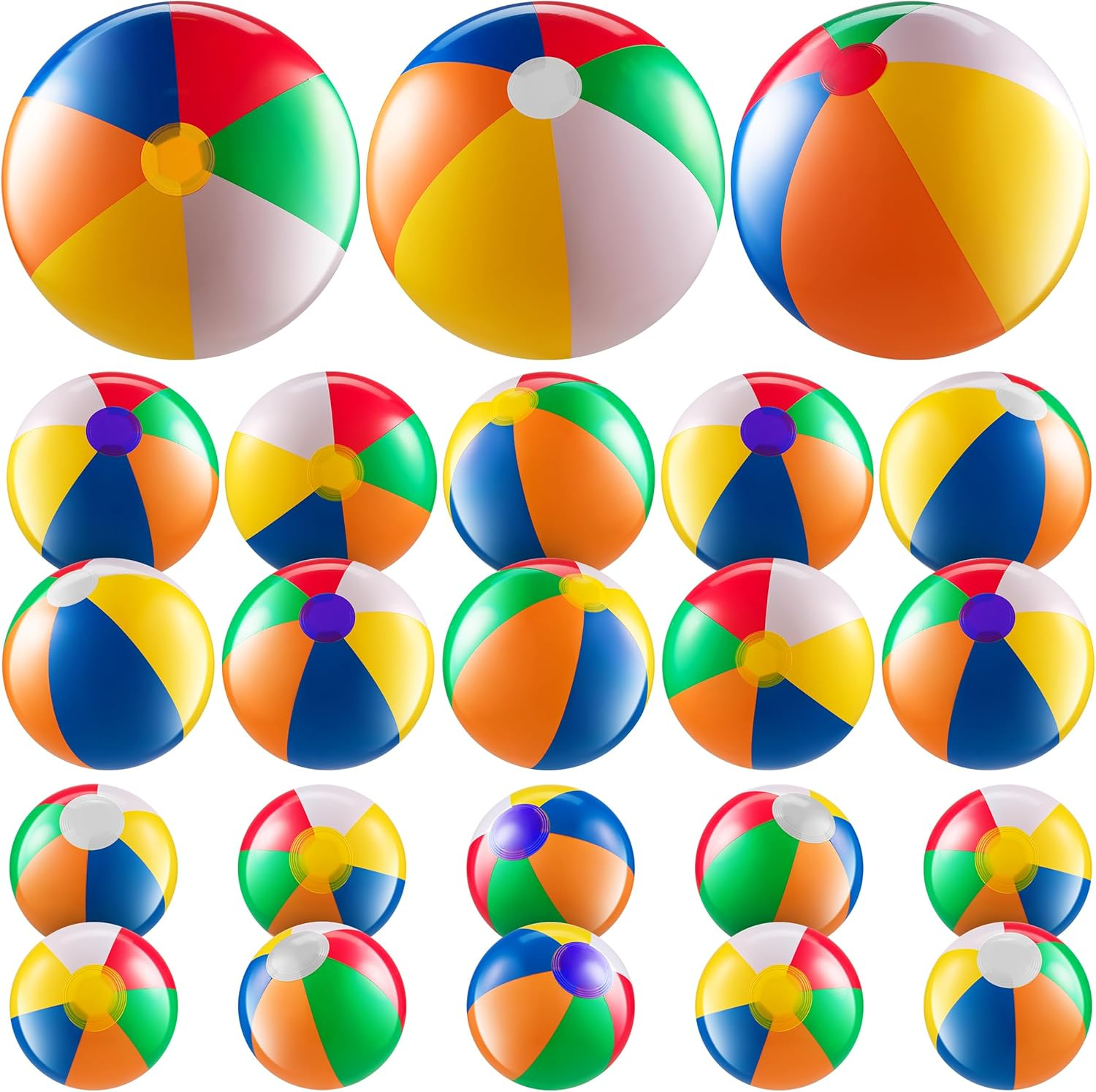 23 Pcs Rainbow Beach Balls Bulk Variety Pack - (10) 5-inch, (10) 12-inch, (3) 20-inch Sizes Large Beach Ball - Inflatable Vinyl Pool Toys for Kids, Themed Party & Pool Party Decorations