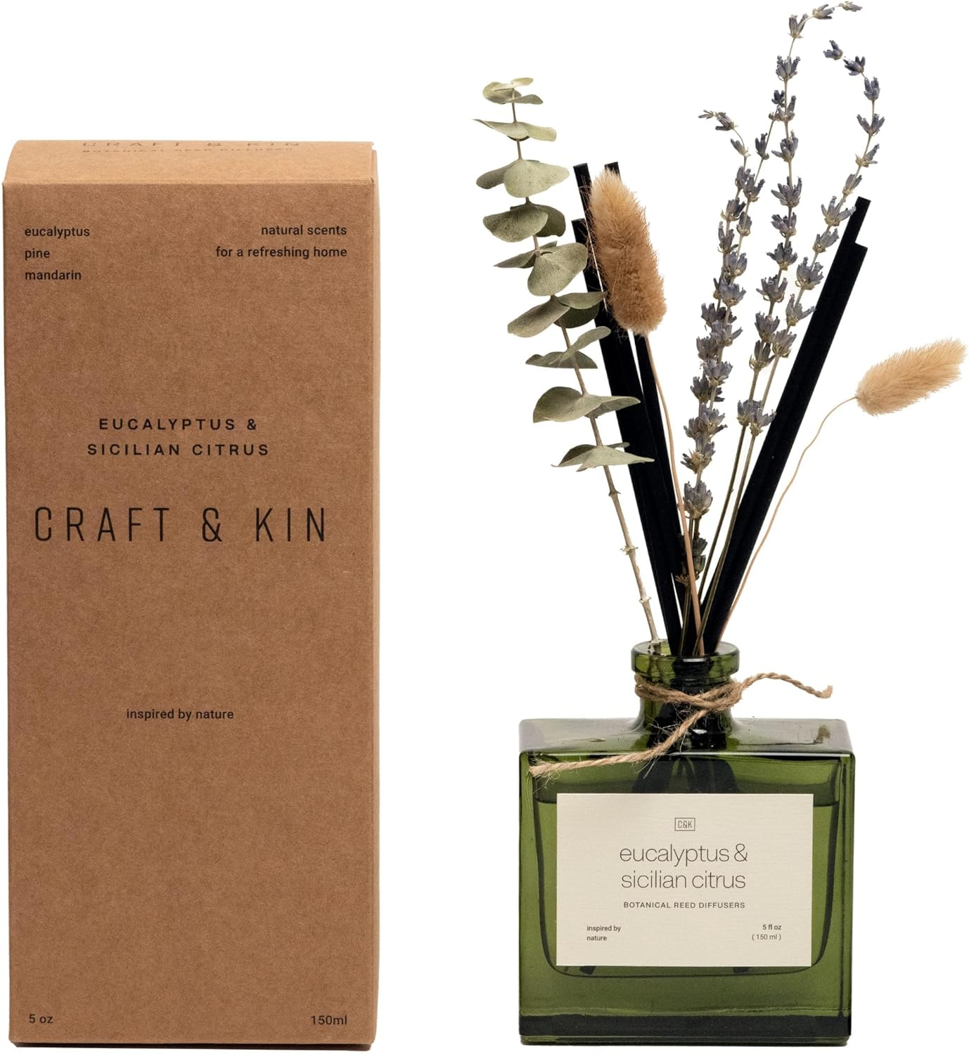 Craft & Kin Reed Diffuser Set With Flower For Home With Eucalyptus & Sicilian Citrus Scent