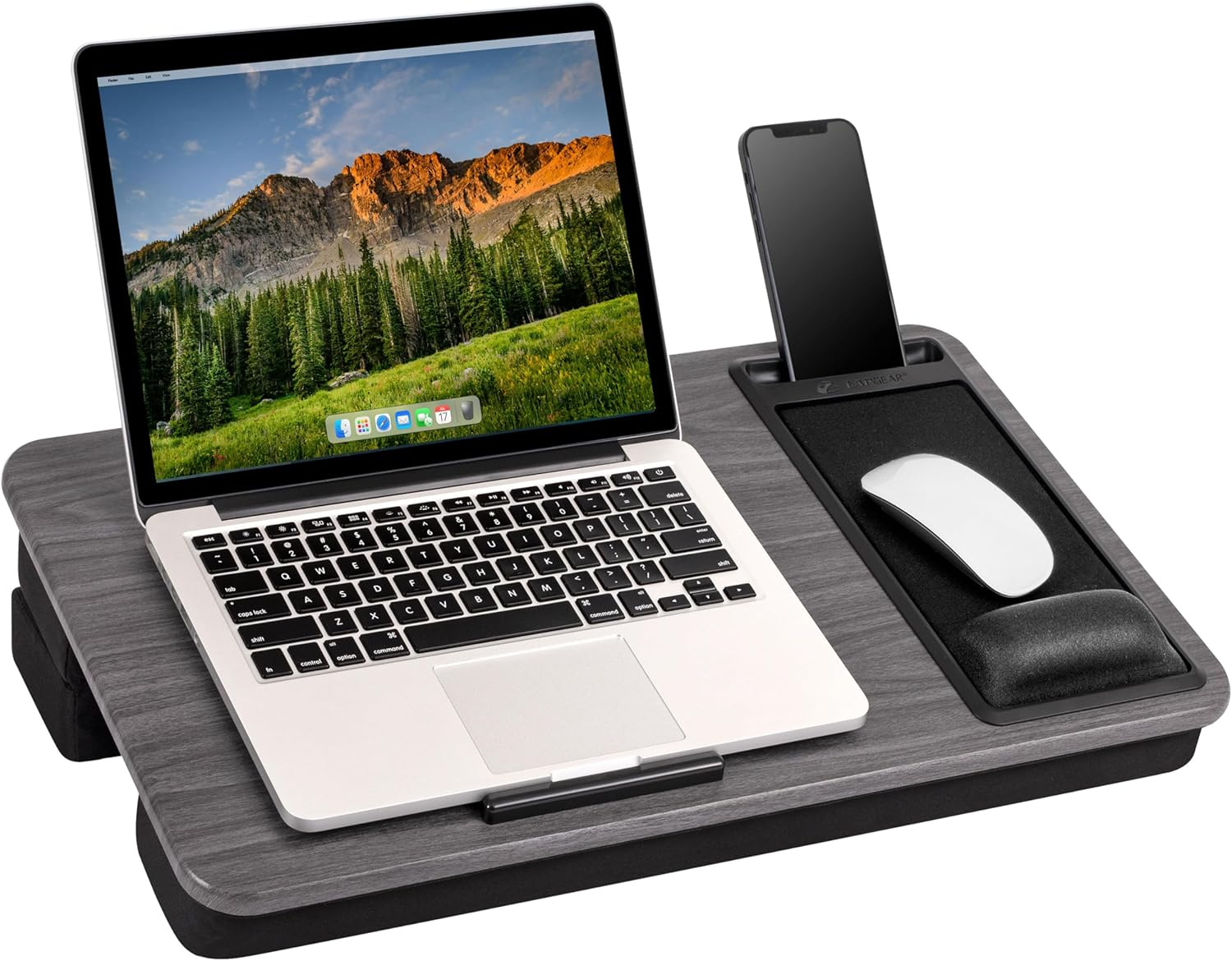 LapGear Elevation Pro Lap Desk with Wrist Rest and Adjustable Cushion, Gray Woodgrain