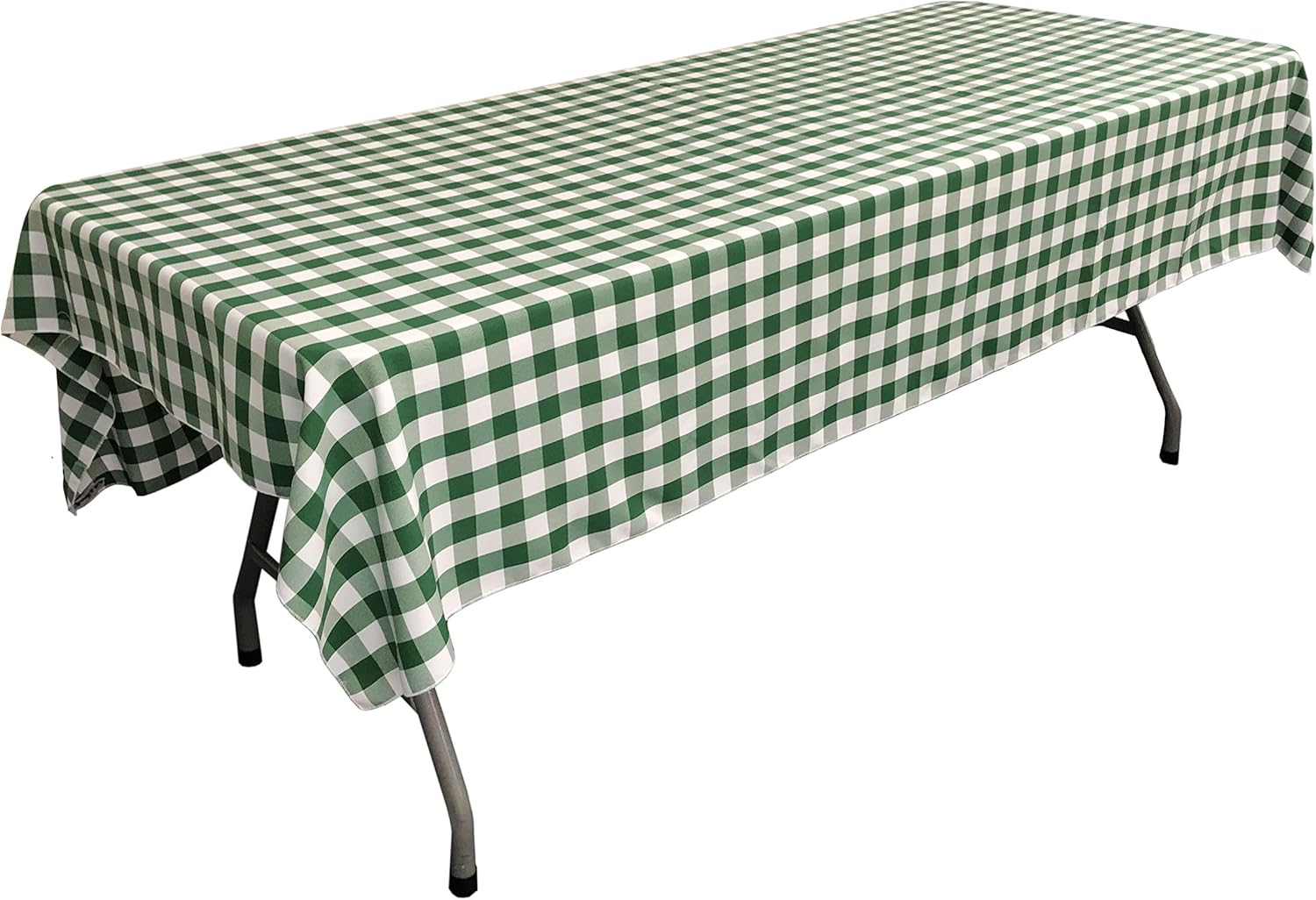 LA Linen Polyester Gingham Checkered 60 by 90-Inch Rectangular Tablecloth, Hunter Green and White