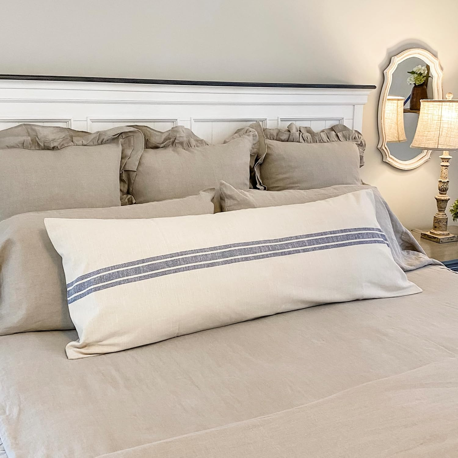 Farmhouse Blue Stripe Cotton Body Pillow Cover