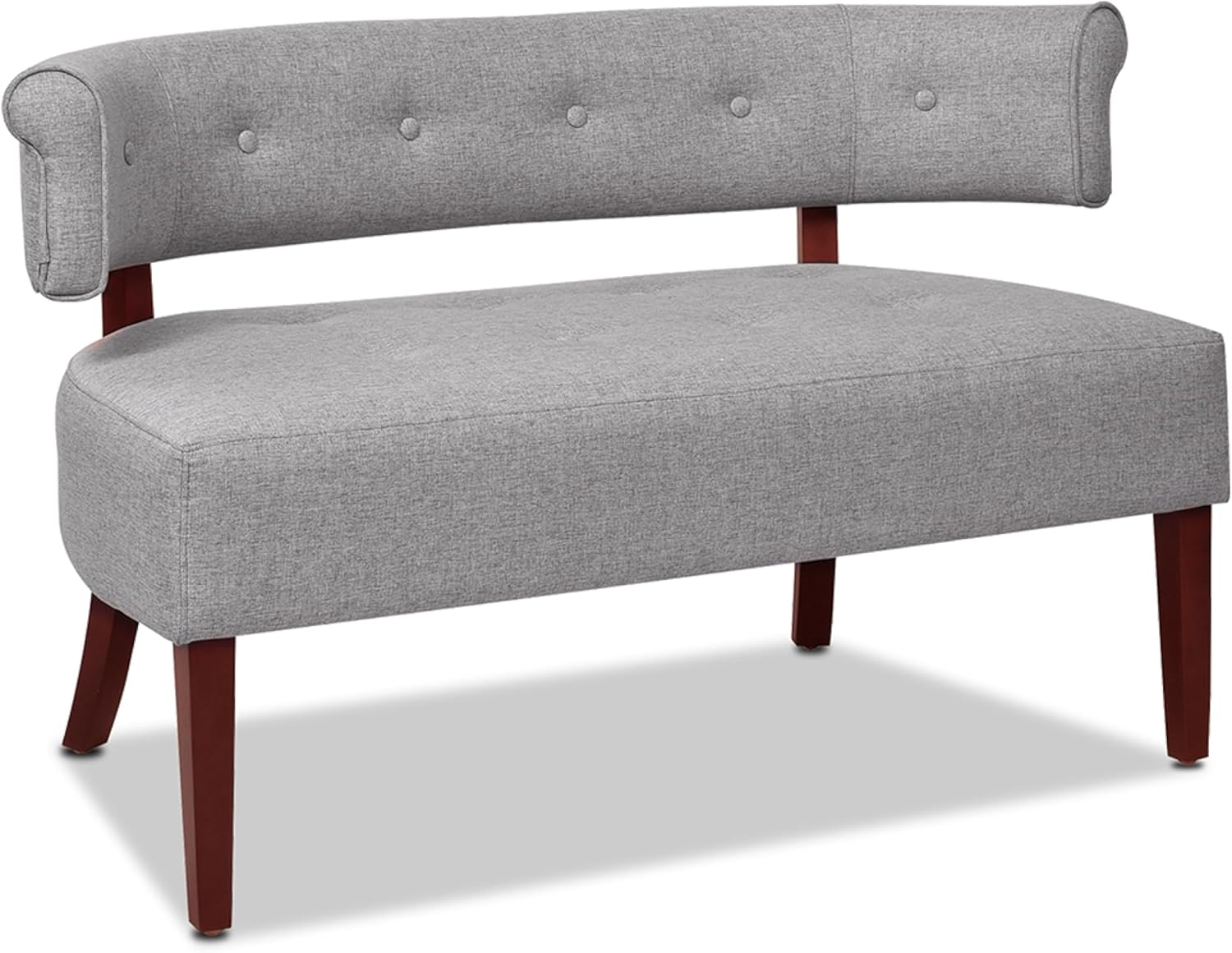 Light Gray Polyester Tufted Roll Arm Settee Bench