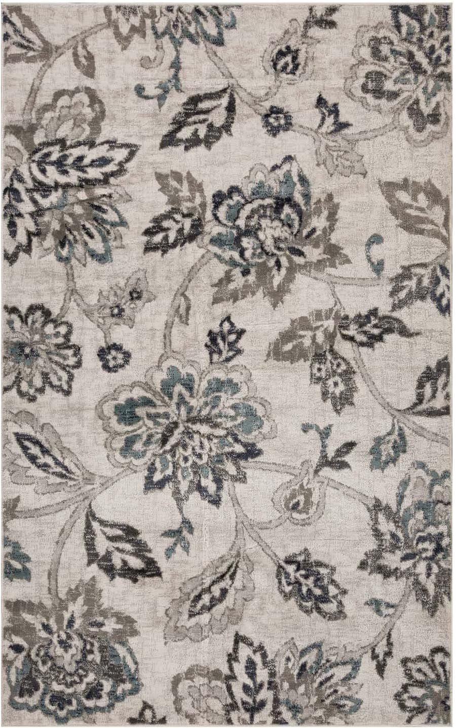 Superior Jacobean Floral Indoor Area Rug, 5' x 8', Stone