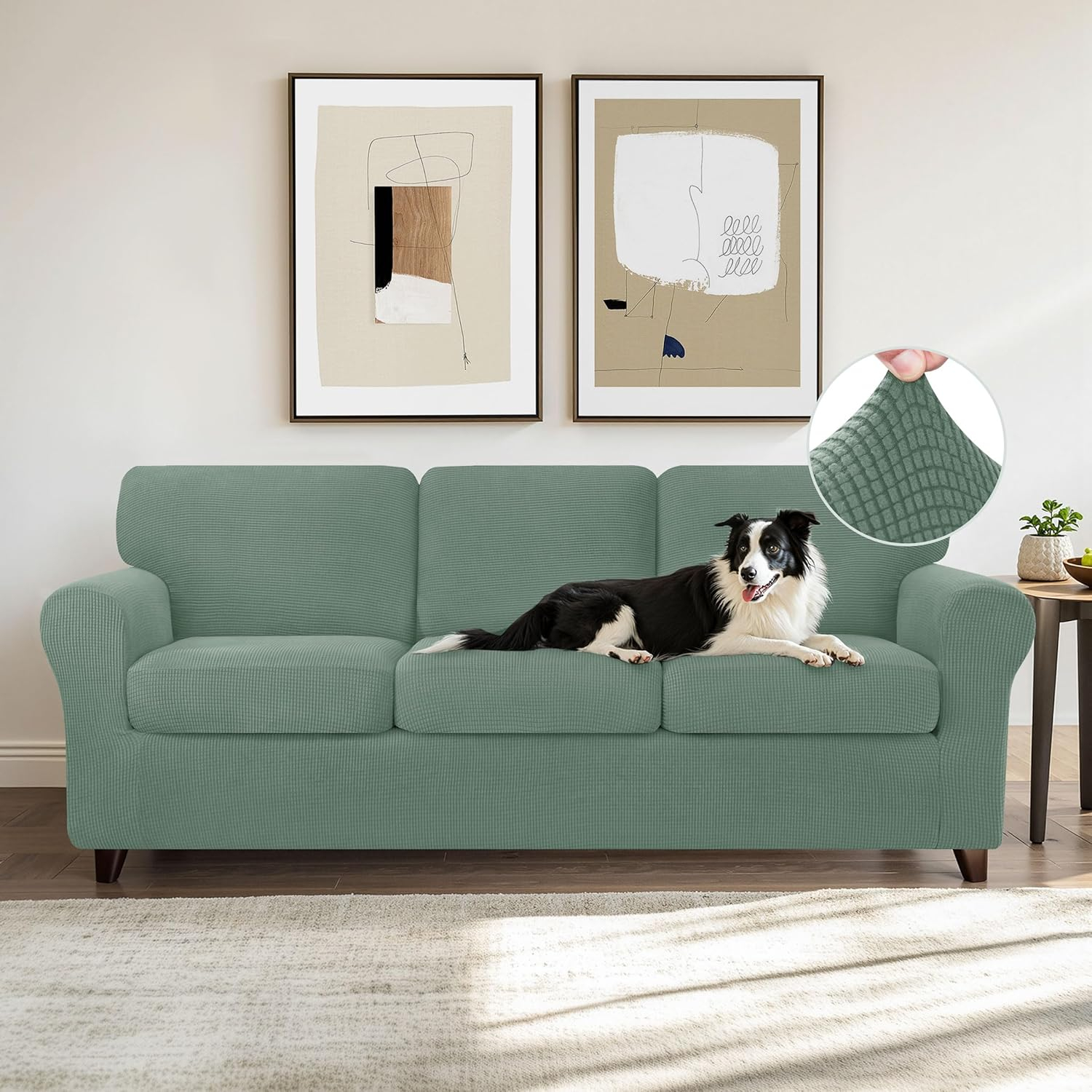 CHUN YI 7 Piece Sofa Covers for 3 Cushion Couch Covers, 3 Seater Stretch Couch Slipcover with 3 Separate Backrests and Cushions, Anti-Slip Washable Furniture Protector for Dogs Pets (Large,Dark Cyan)