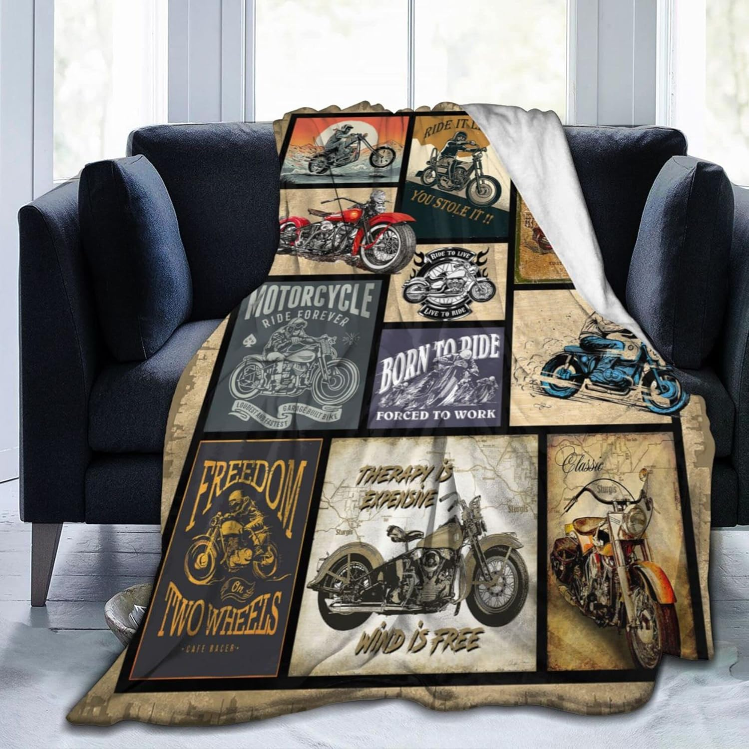 Motorcycle Blanket Gifts for Men and Women Throw Blanket for Couch Sofa Bed Plush Throw Fleece Blanket Soft Cozy Bedding for Kids and Adults Bedroom Size 60"x50"