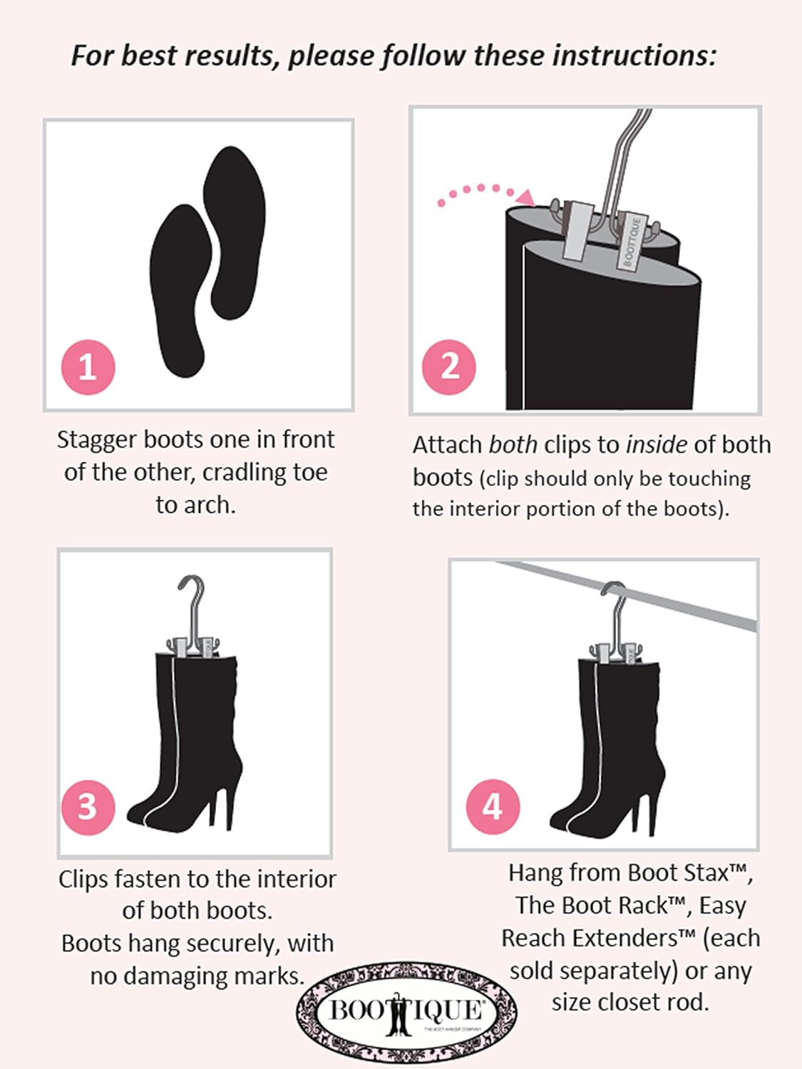 Boottique Add-on Boot Hangers - SET OF 6 Only - Holds, Shapes, & Protects Most Styles of Boots (6 Original Silver Hangers)